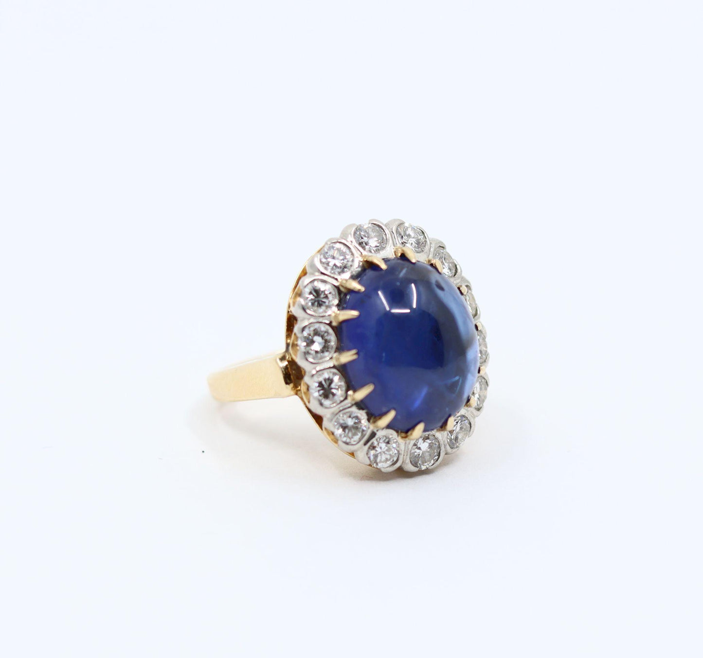 GIA Certified Vintage 14KT Gold Sapphire Cabochon Diamond Ring