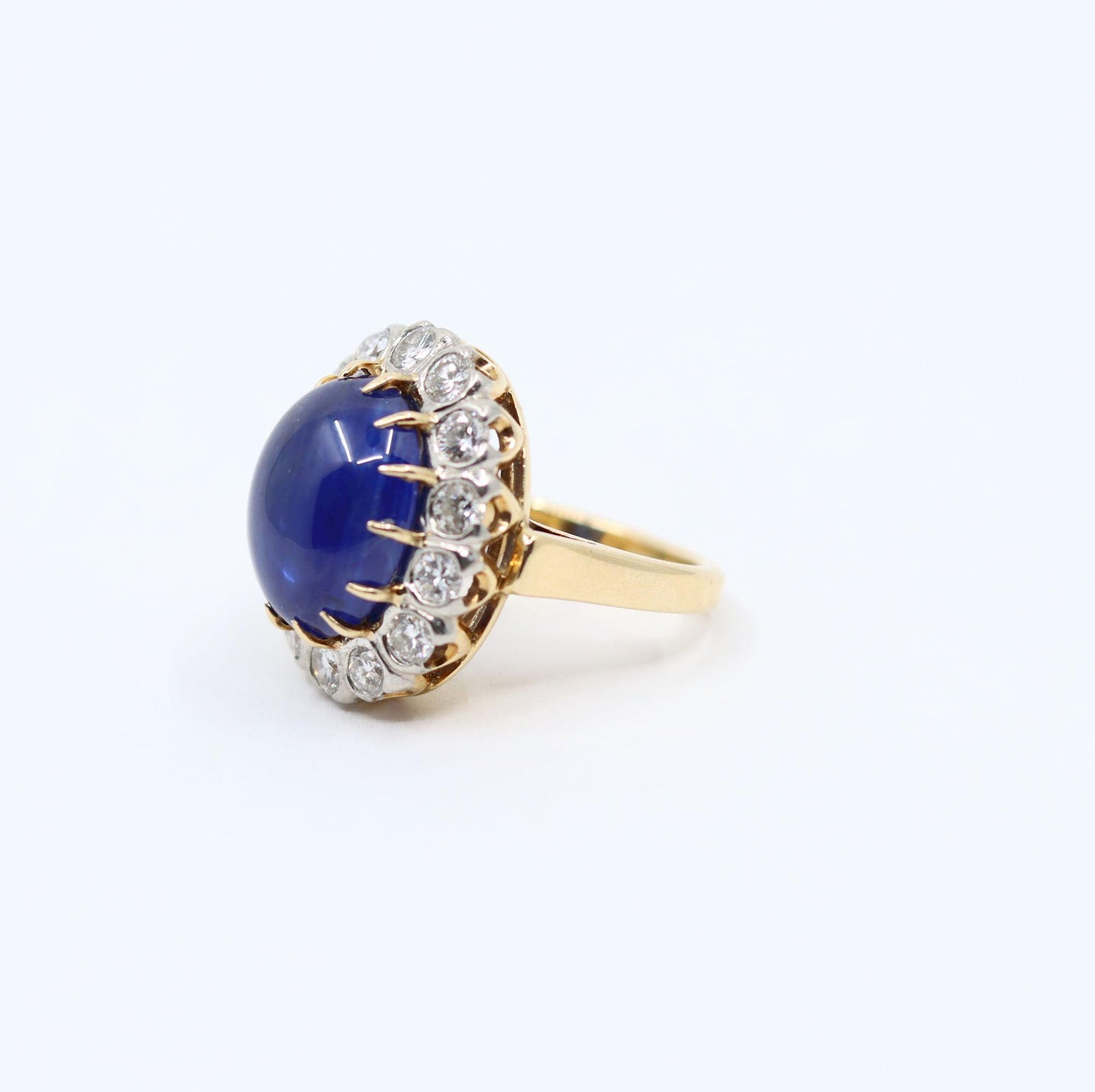 GIA Certified Vintage 14KT Gold Sapphire Cabochon Diamond Ring