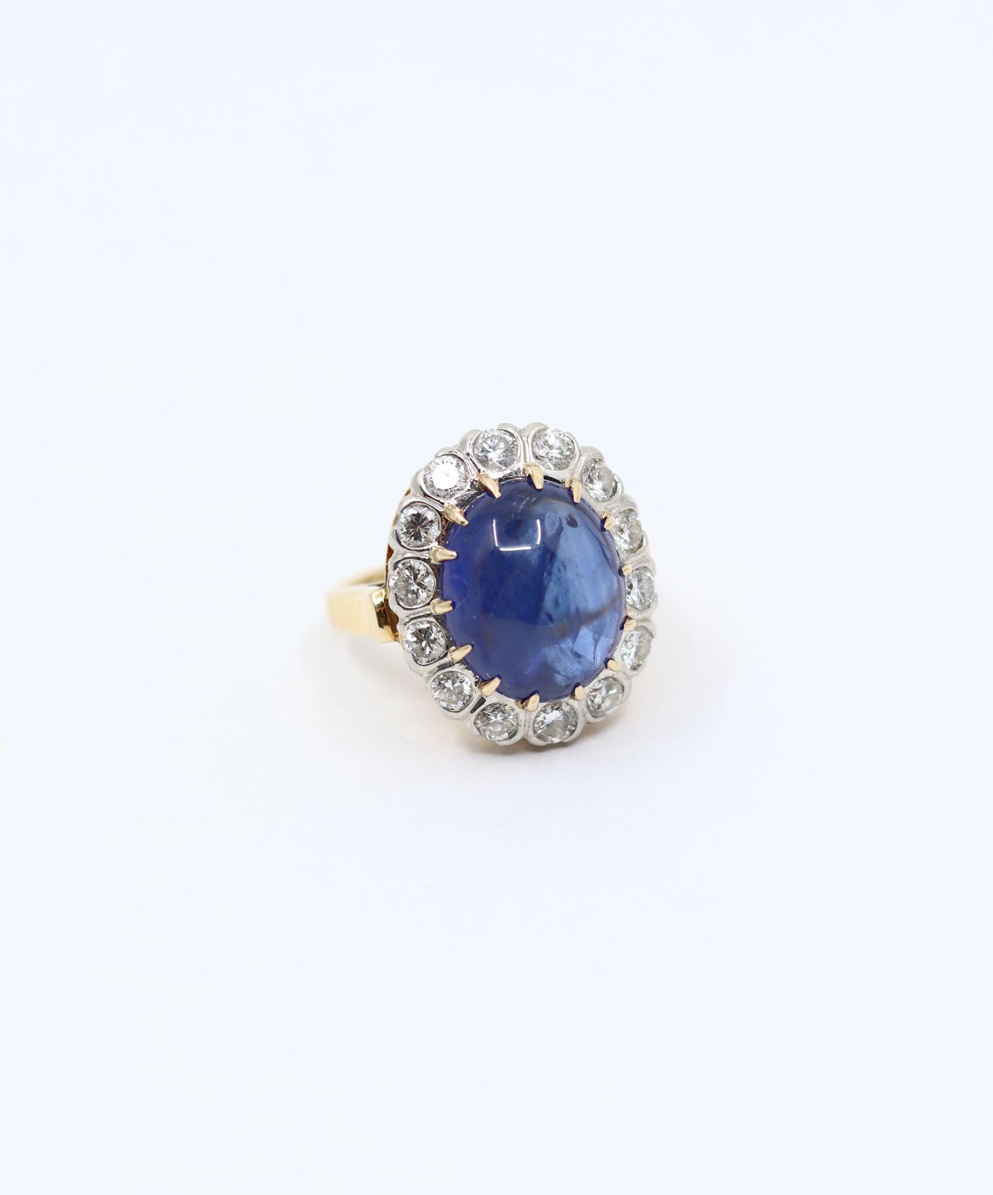 GIA Certified Vintage 14KT Gold Sapphire Cabochon Diamond Ring