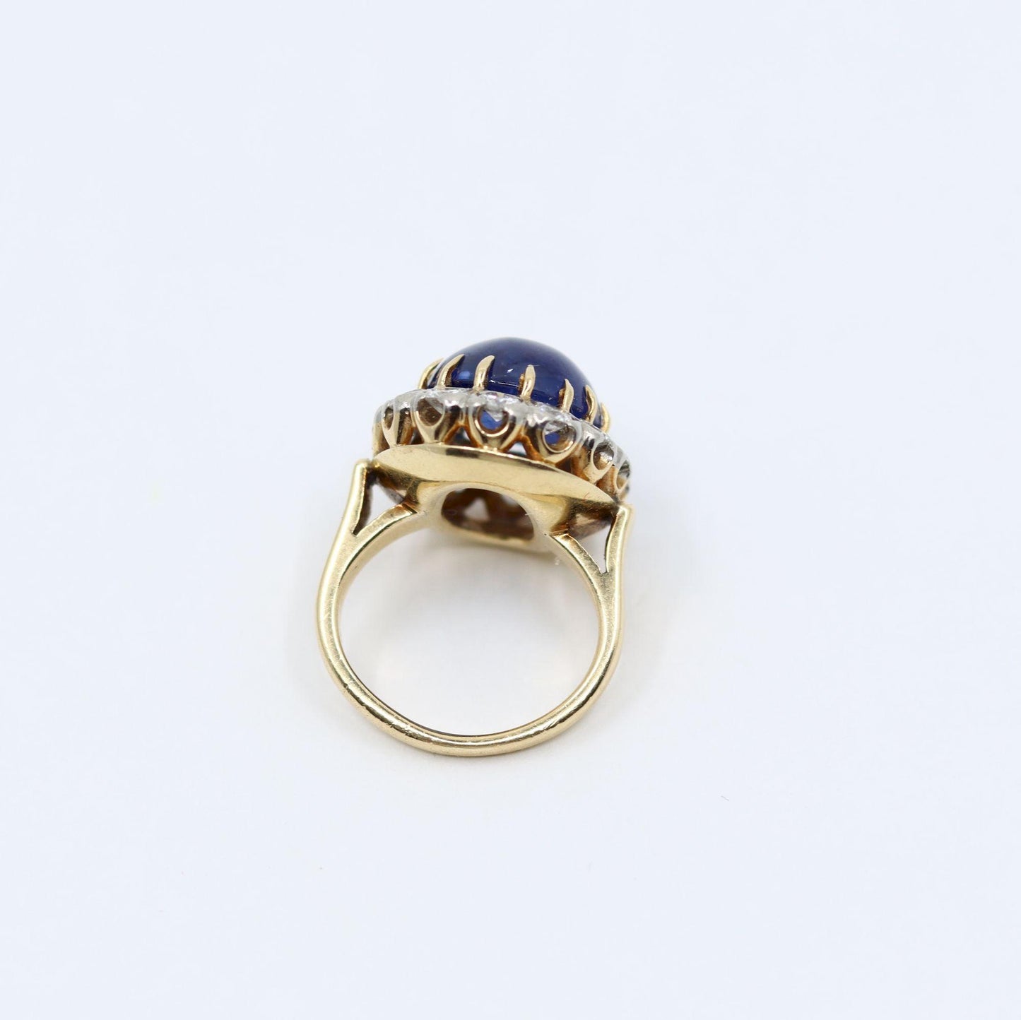 GIA Certified Vintage 14KT Gold Sapphire Cabochon Diamond Ring