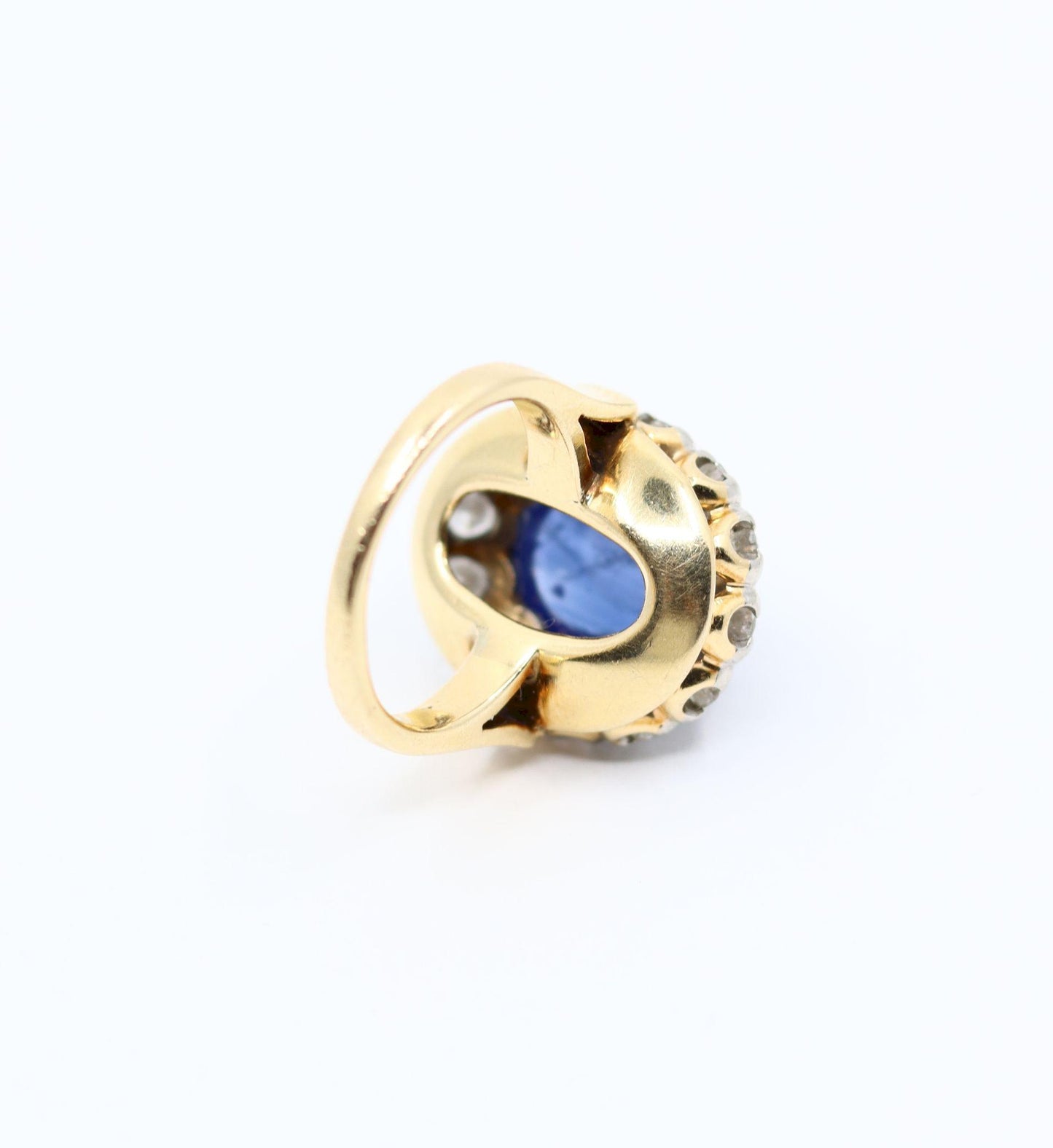 GIA Certified Vintage 14KT Gold Sapphire Cabochon Diamond Ring