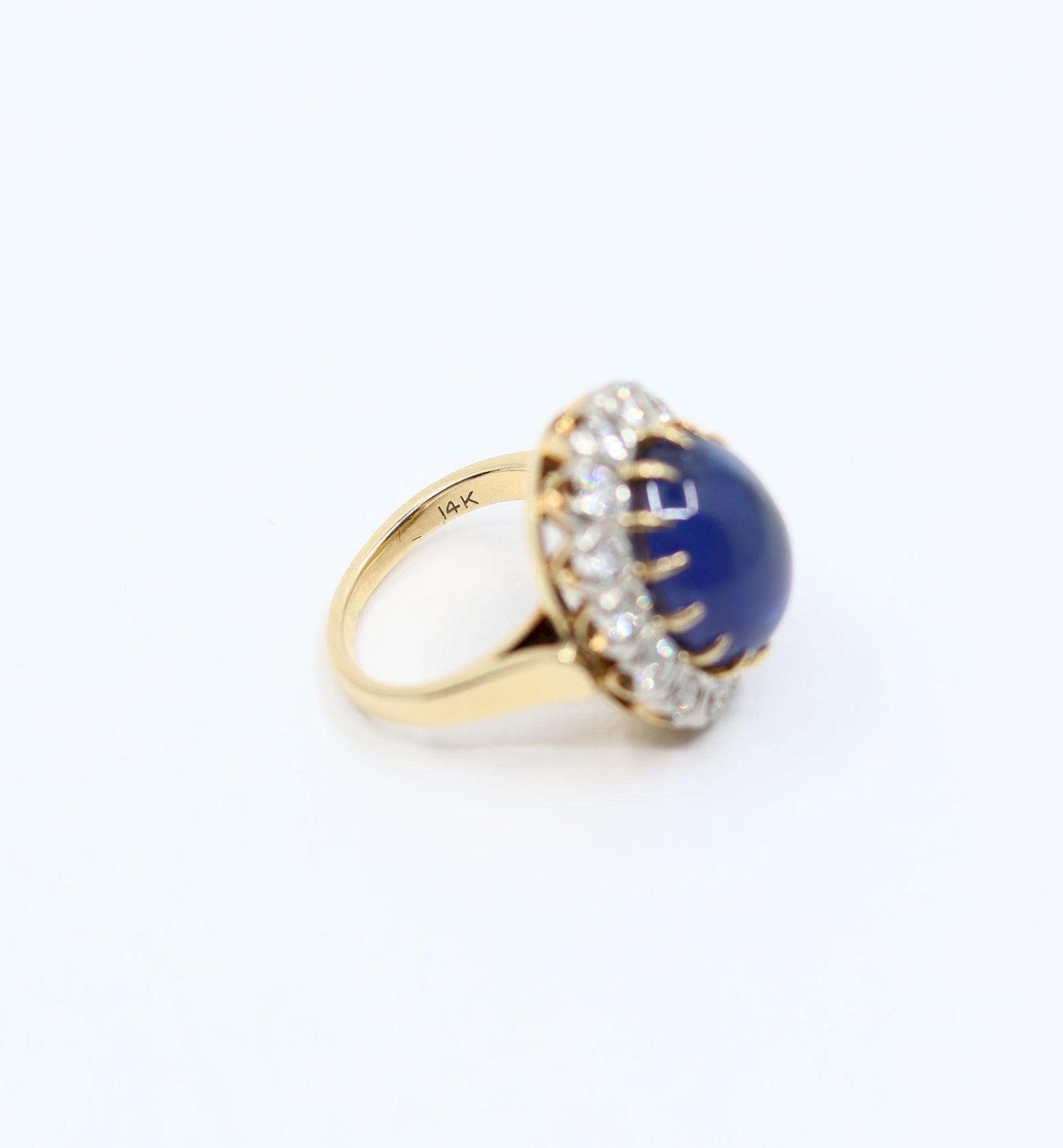GIA Certified Vintage 14KT Gold Sapphire Cabochon Diamond Ring