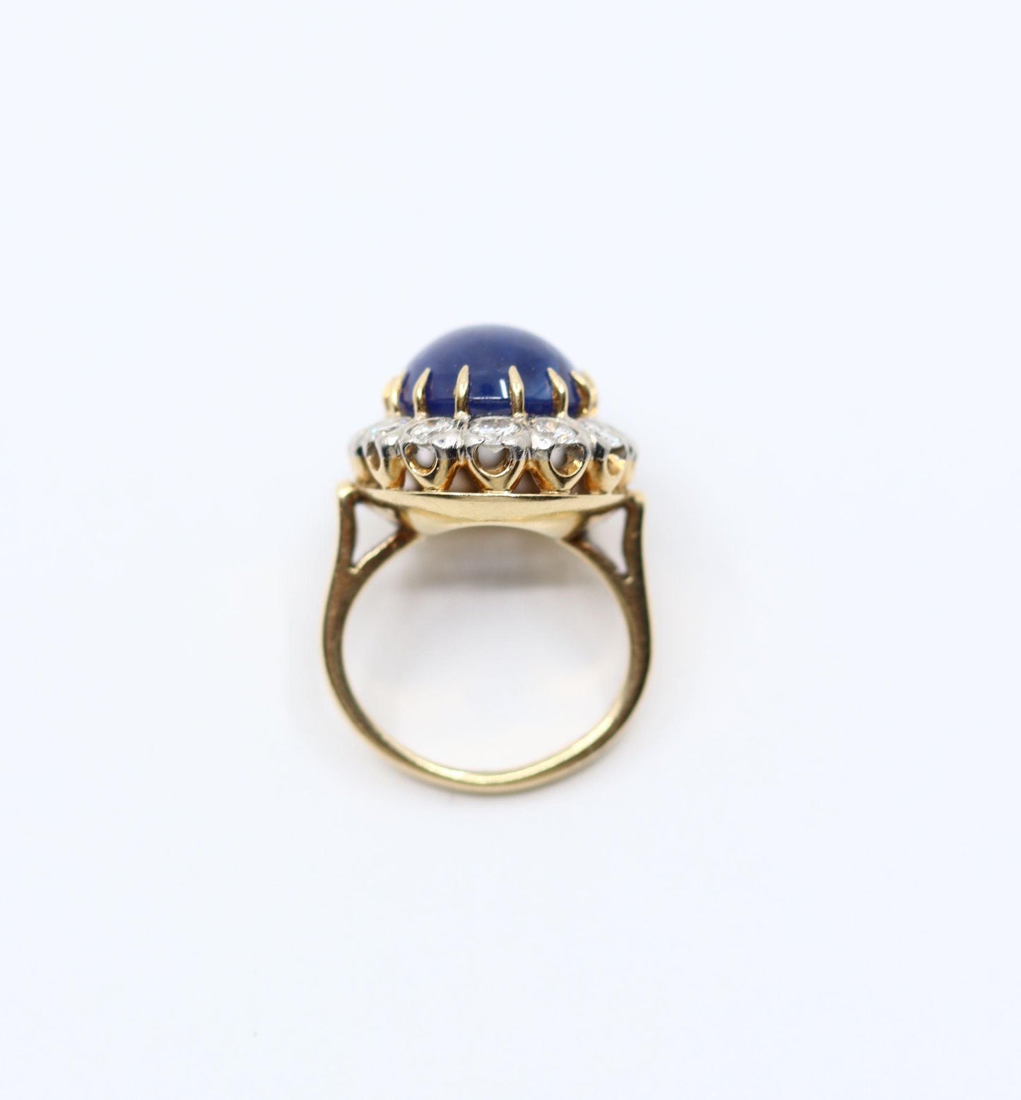 GIA Certified Vintage 14KT Gold Sapphire Cabochon Diamond Ring