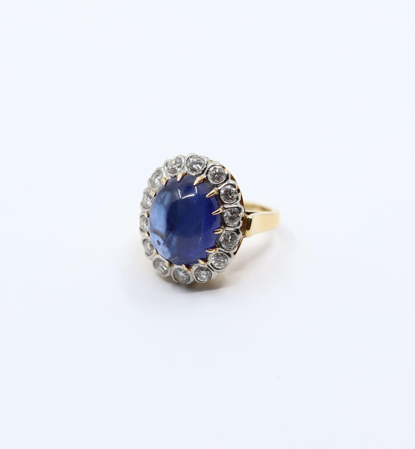 GIA Certified Vintage 14KT Gold Sapphire Cabochon Diamond Ring