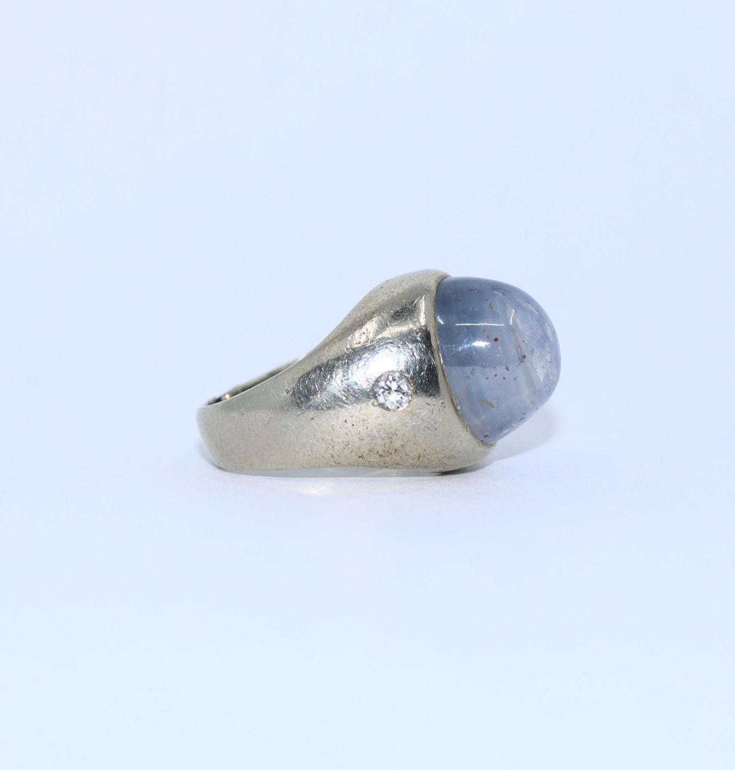Vintage 14KT White Gold Star Sapphire Diamond Ring