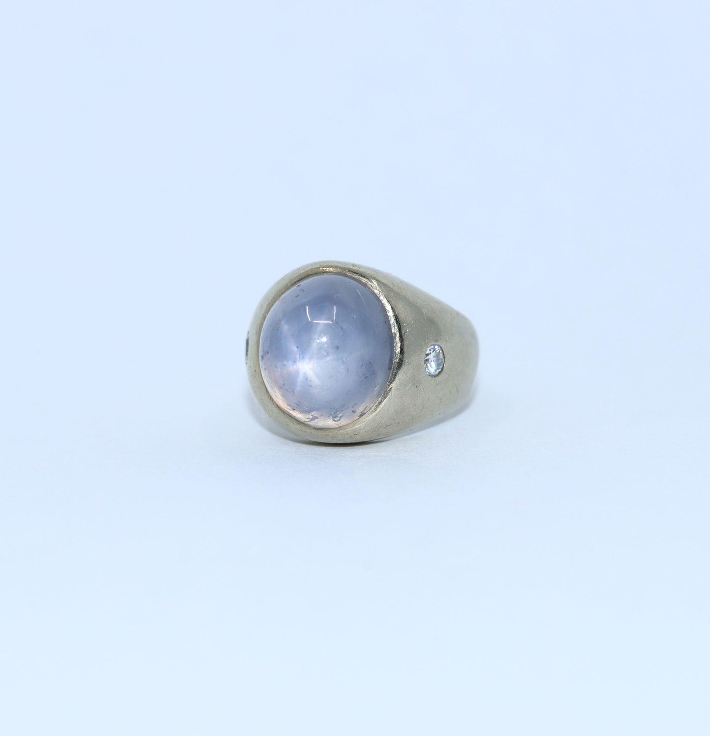 Vintage 14KT White Gold Star Sapphire Diamond Ring