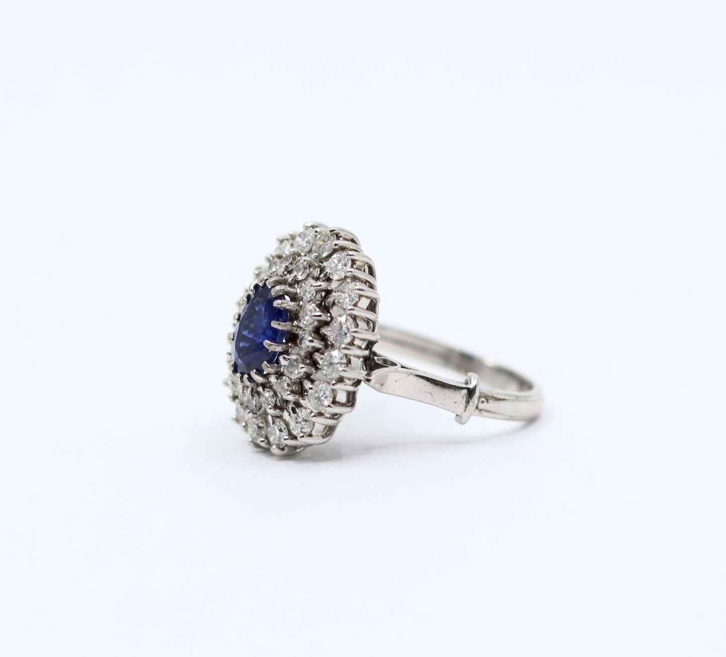 Vintage 14K White Gold Sapphire Diamonds Ring