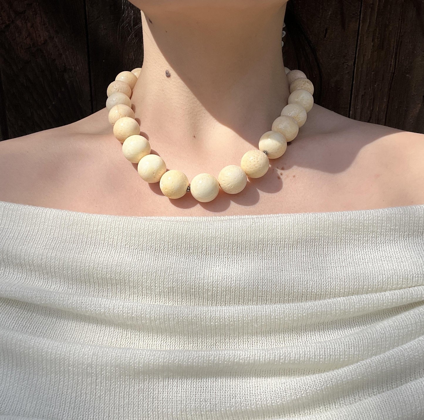 Vintage 925 Silver Large Angel Skin Coral Bead Necklace