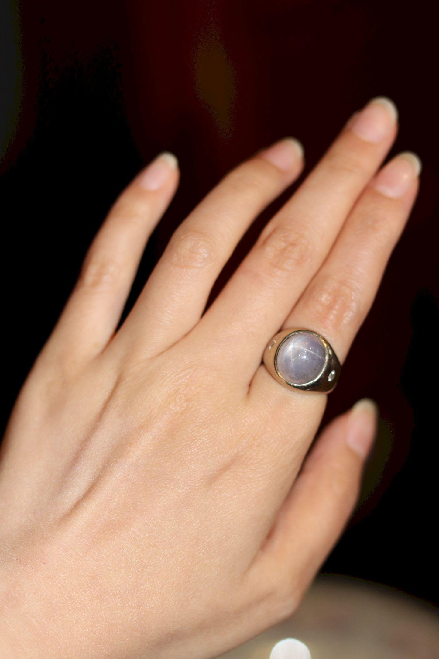 Vintage 14KT White Gold Star Sapphire Diamond Ring
