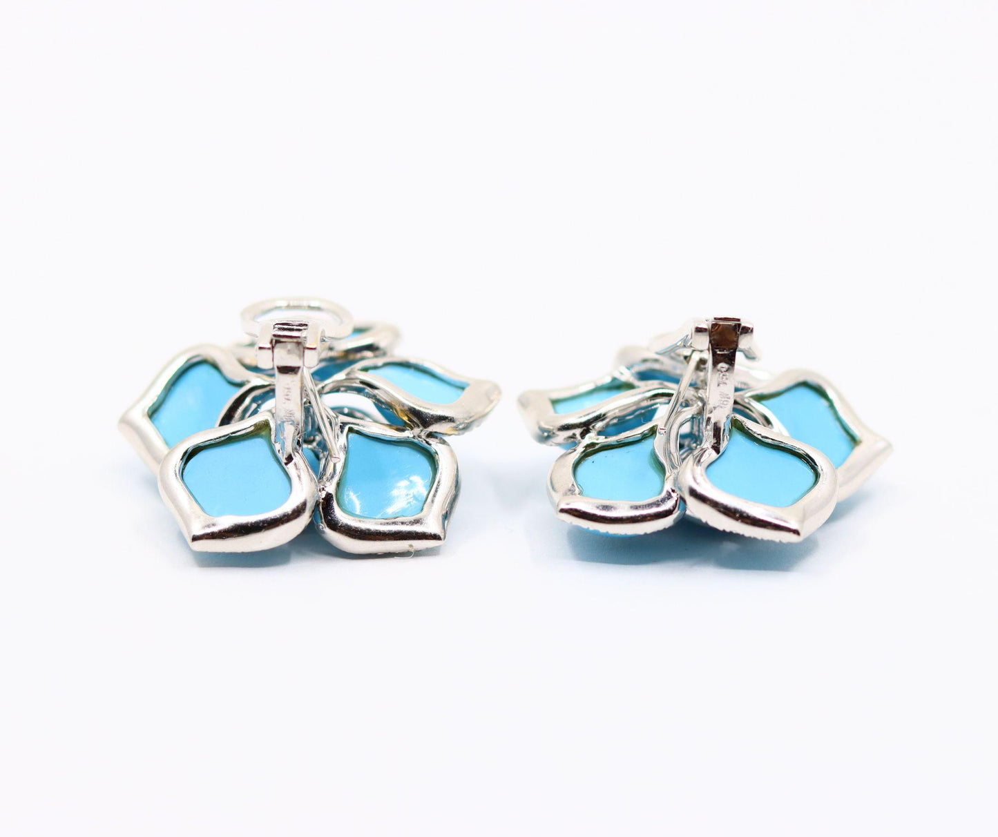 Diamond Turquoise 18K White Gold Flower Earrings