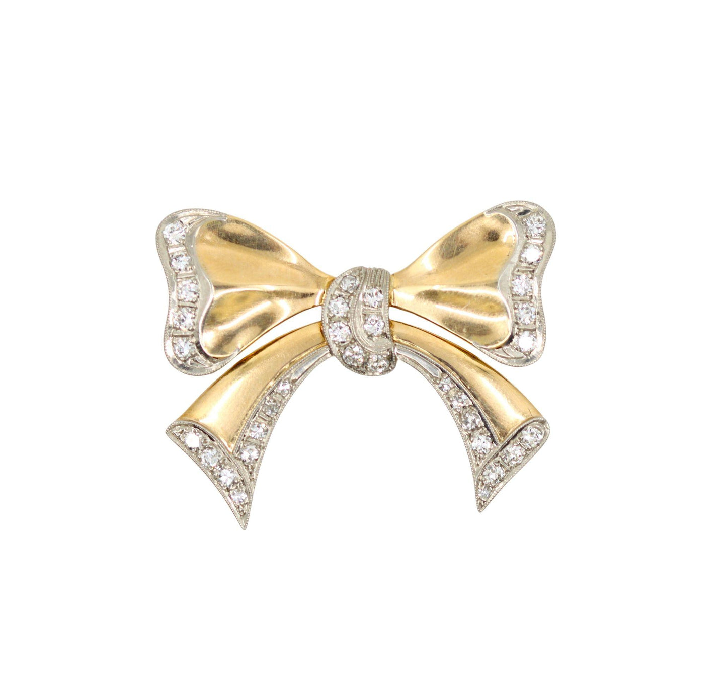 1940's Retro 14K Gold Diamond Bow-Tie Brooch
