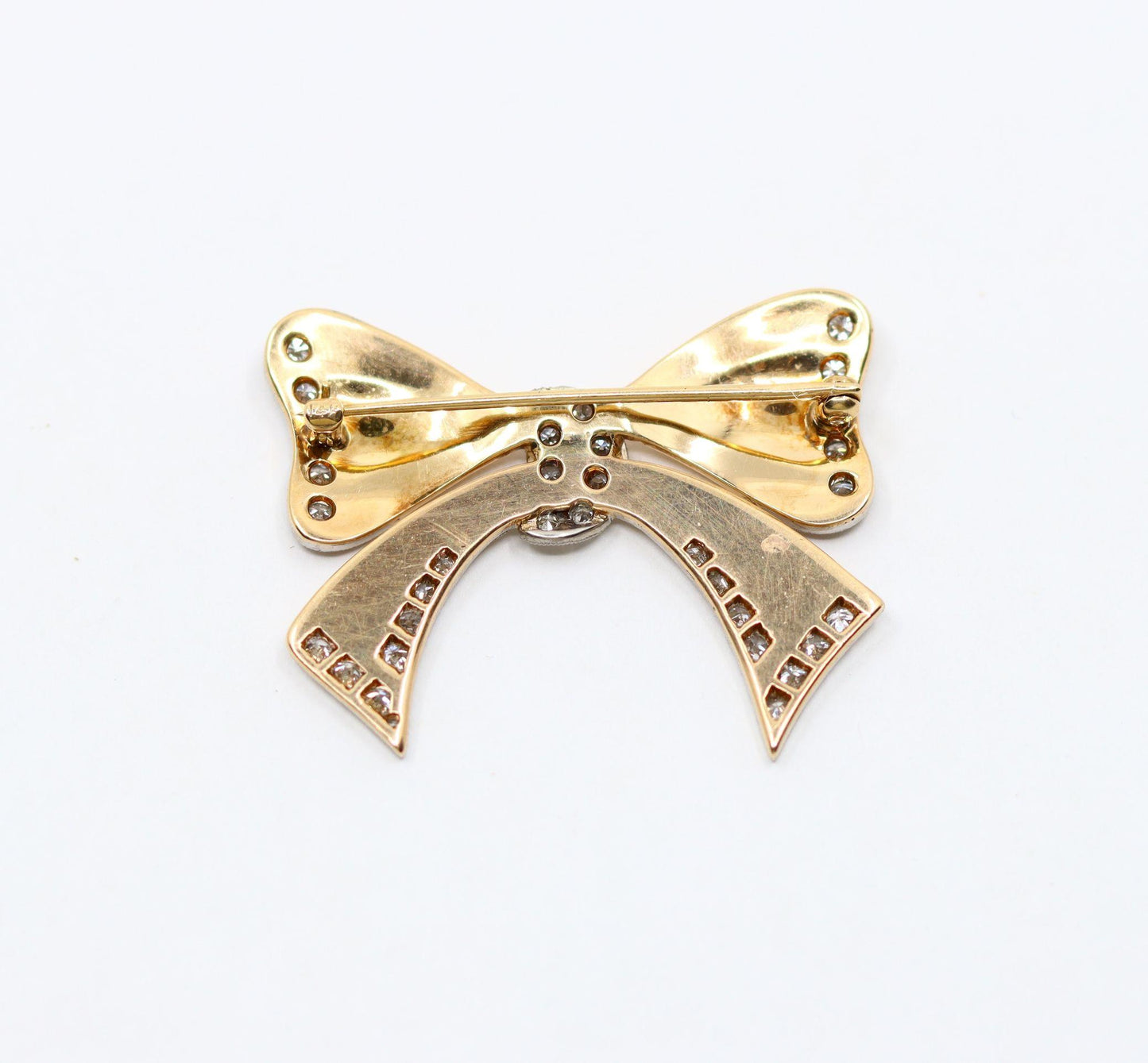 1940's Retro 14K Gold Diamond Bow-Tie Brooch