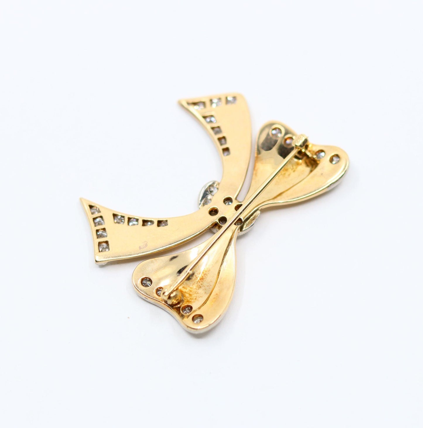 1940's Retro 14K Gold Diamond Bow-Tie Brooch