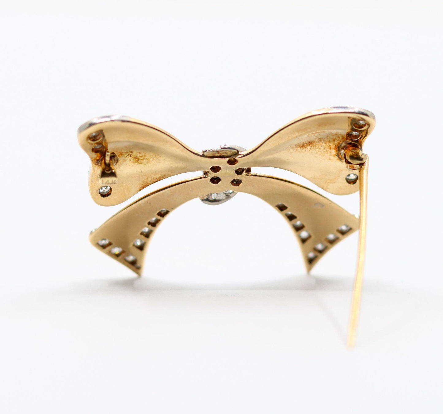 1940's Retro 14K Gold Diamond Bow-Tie Brooch