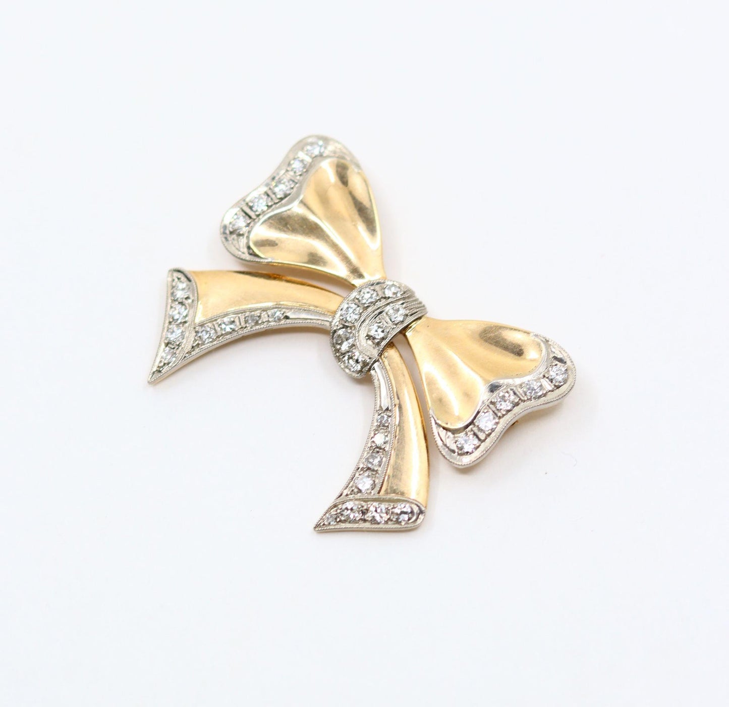 1940's Retro 14K Gold Diamond Bow-Tie Brooch