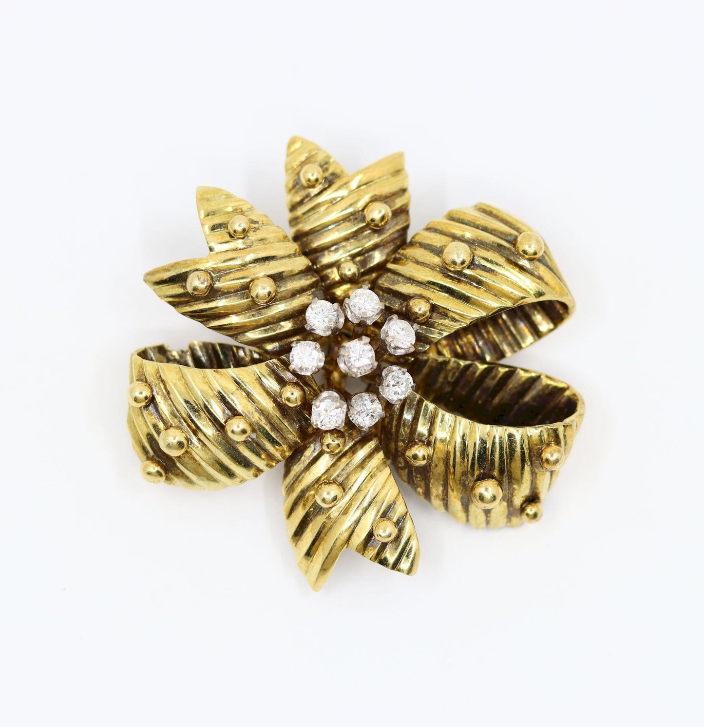 Vintage 14K Gold Diamond Bow Brooch Pin