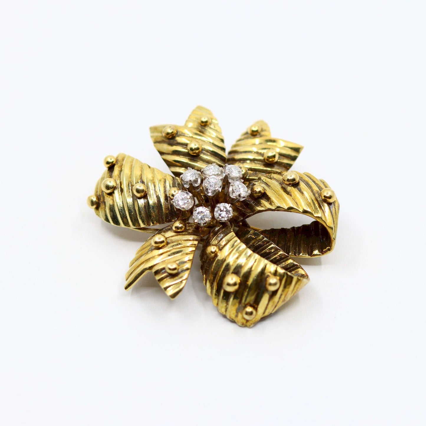 Vintage 14K Gold Diamond Bow Brooch Pin