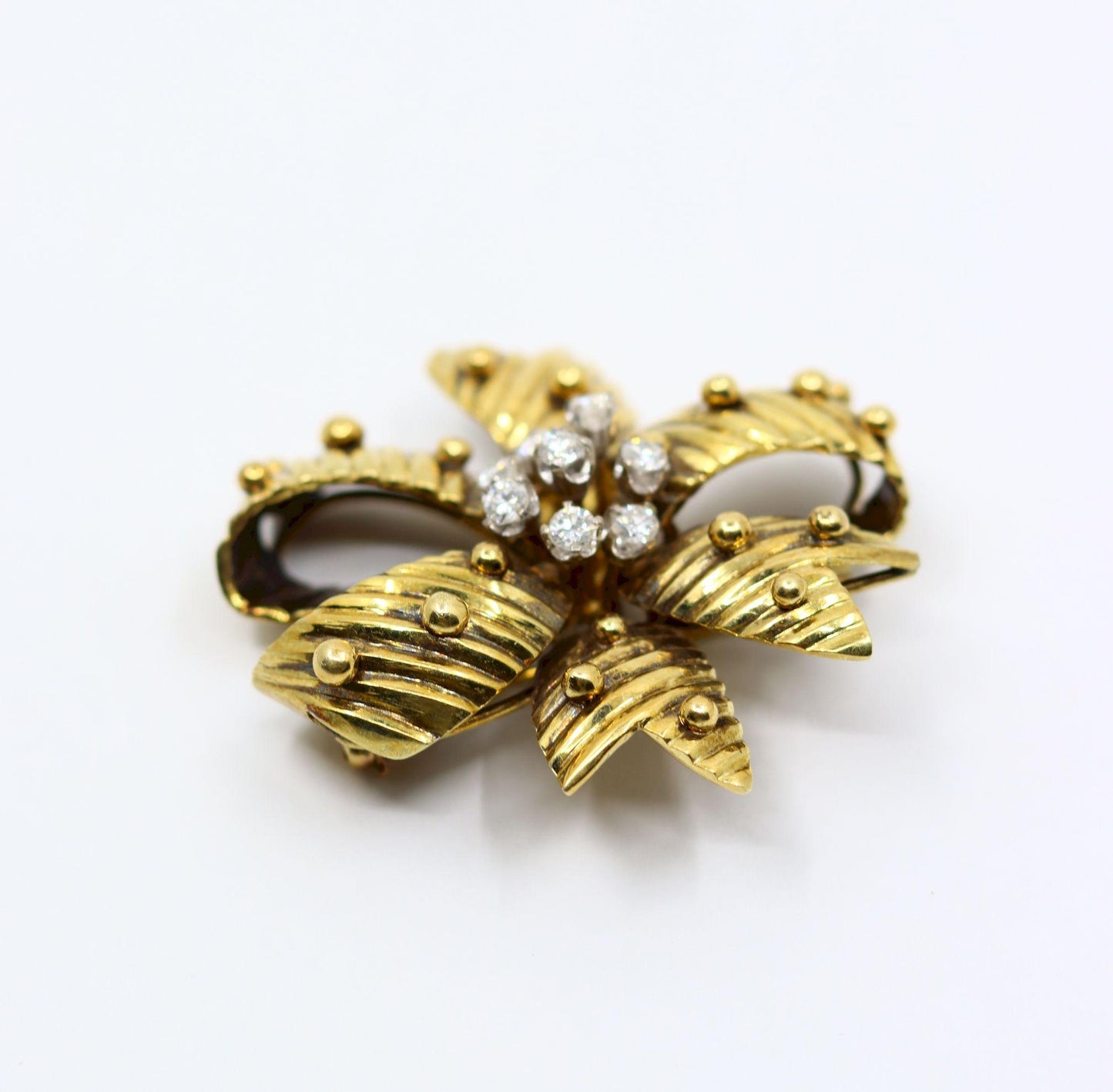 Vintage 14K Gold Diamond Bow Brooch Pin
