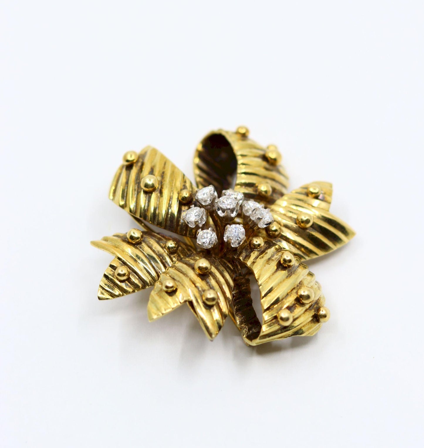 Vintage 14K Gold Diamond Bow Brooch Pin