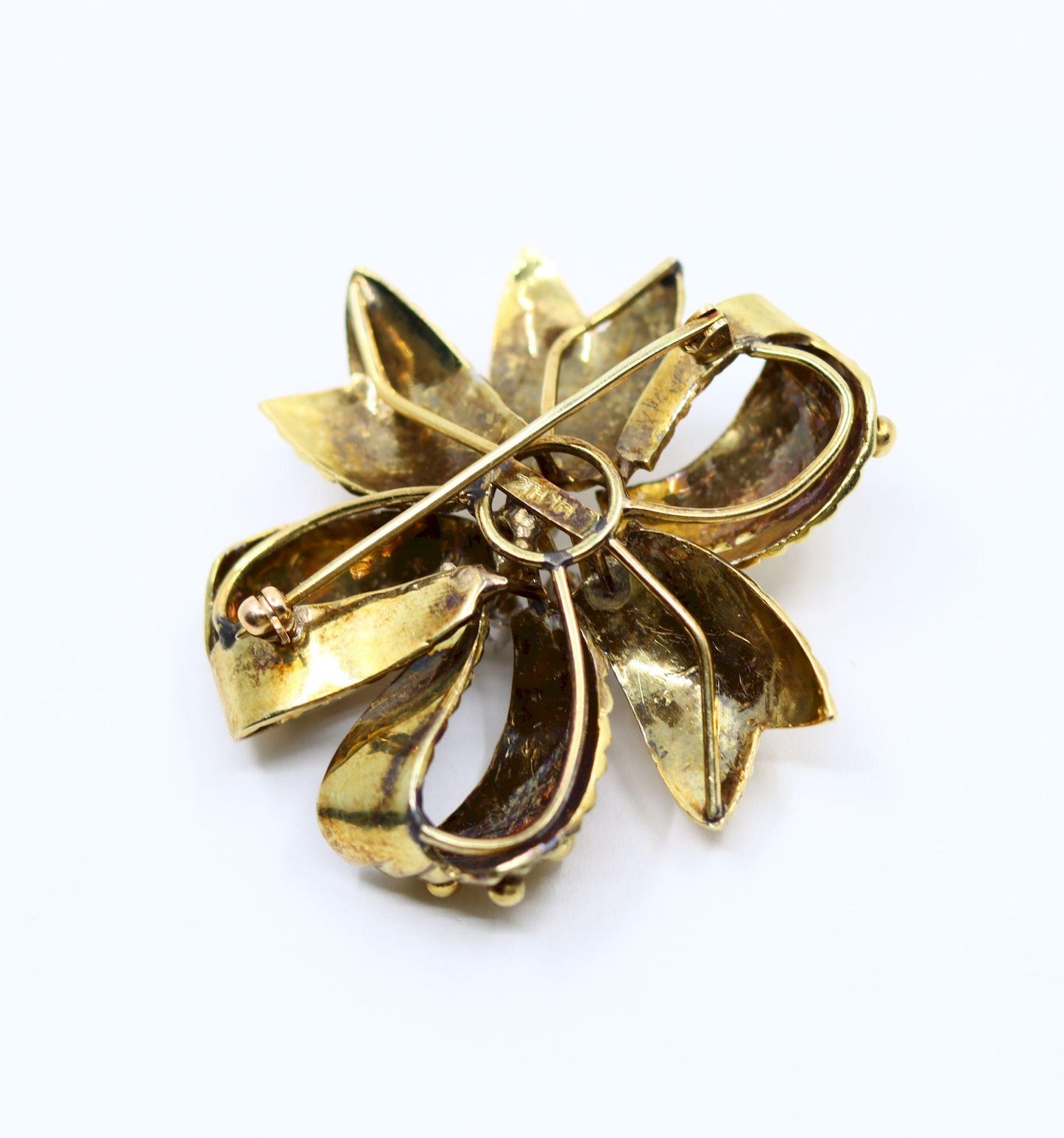 Vintage 14K Gold Diamond Bow Brooch Pin