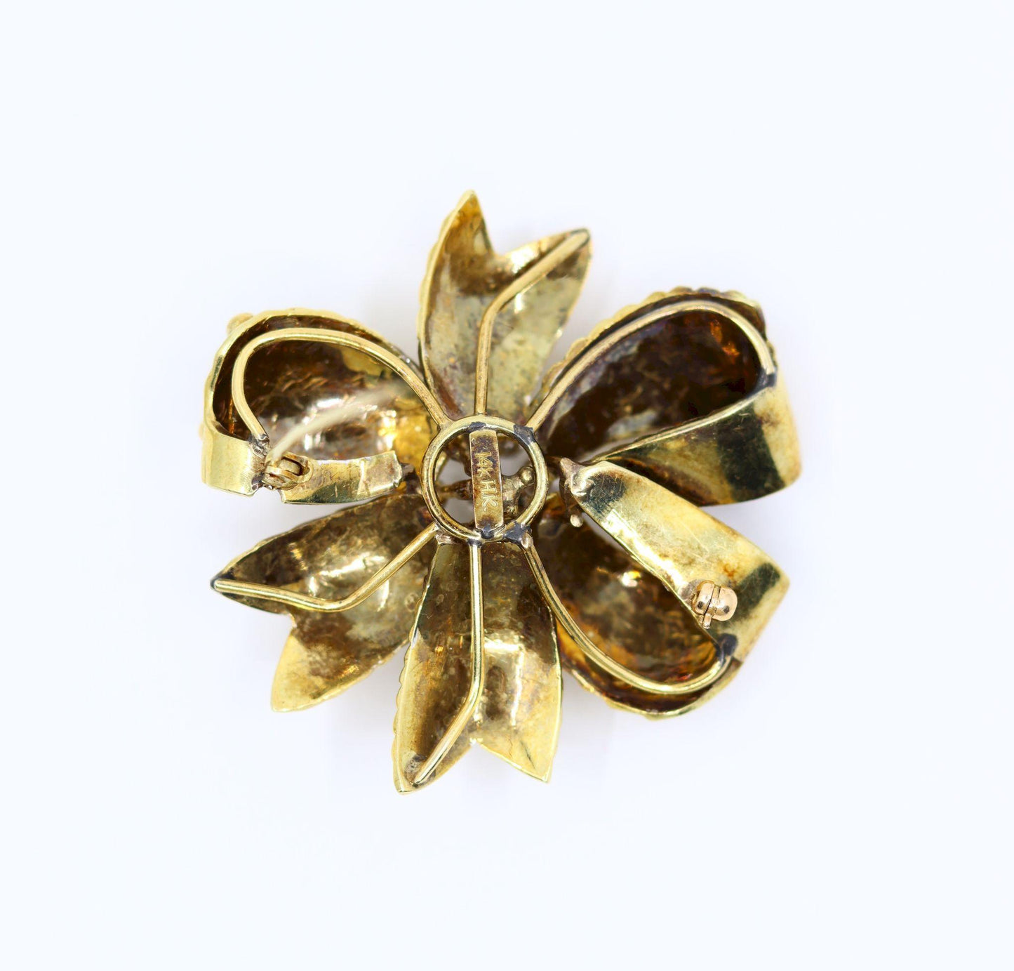 Vintage 14K Gold Diamond Bow Brooch Pin