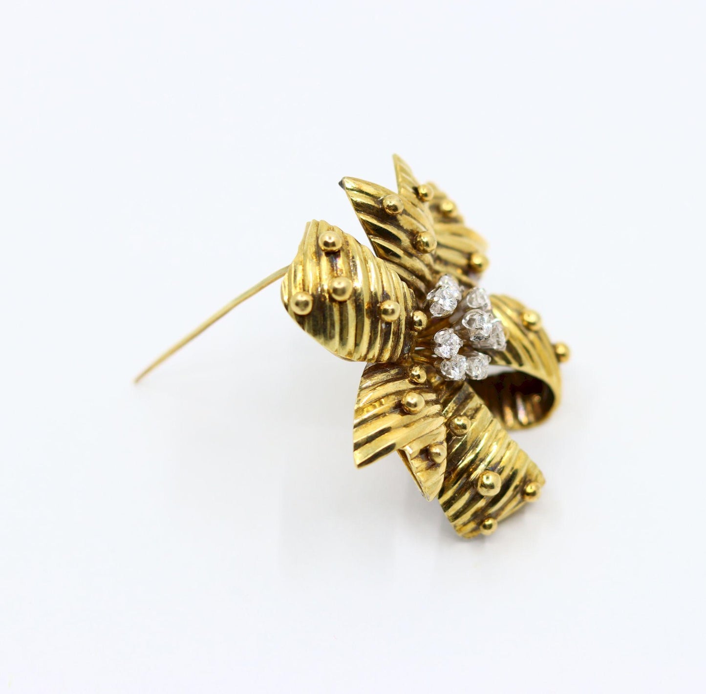 Vintage 14K Gold Diamond Bow Brooch Pin
