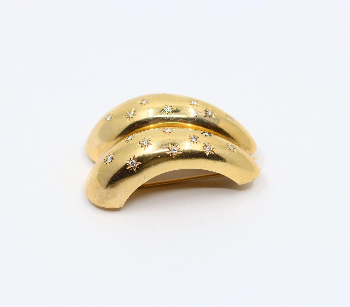 14K Gold Star Etched Diamond Brooch Pin