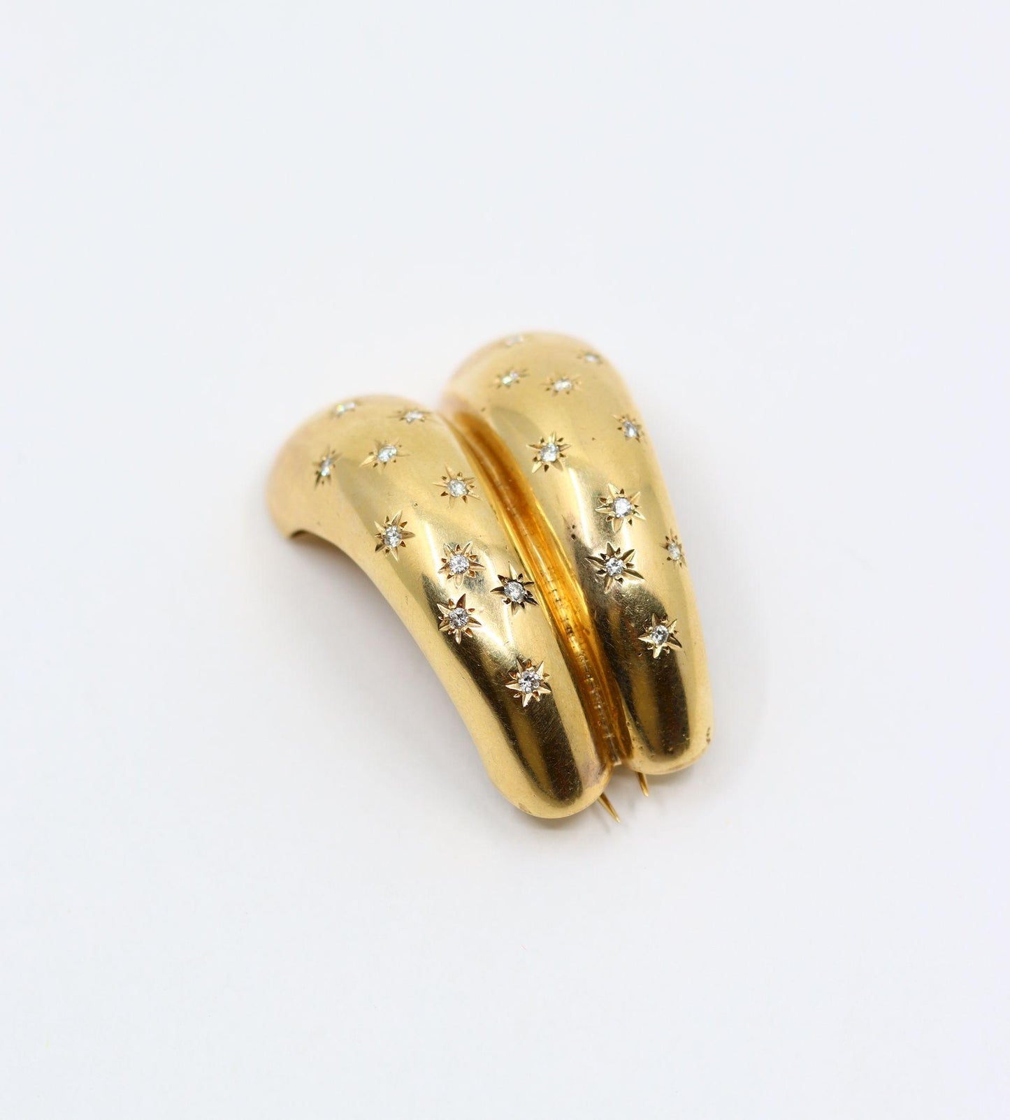 14K Gold Star Etched Diamond Brooch Pin