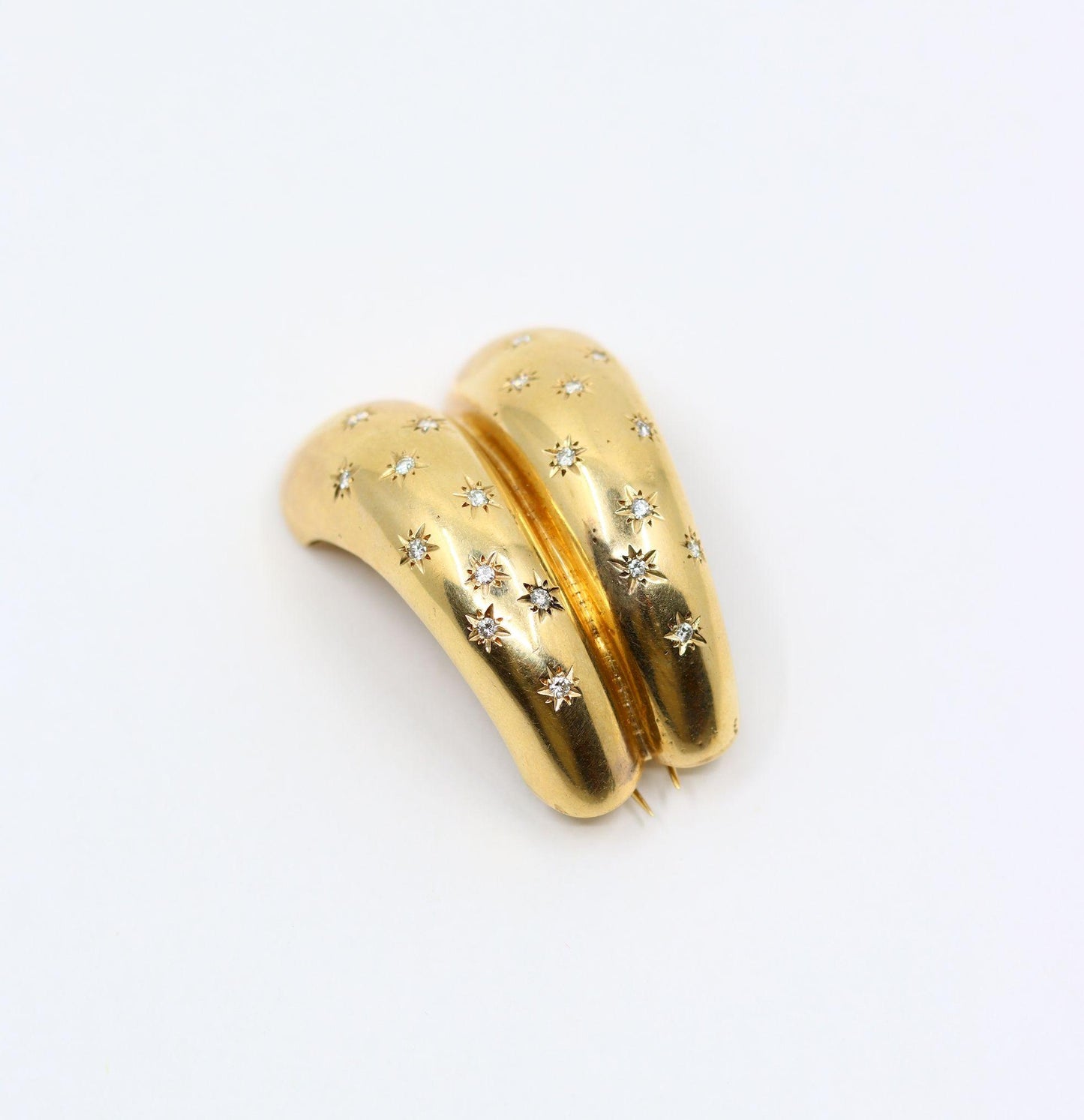 14K Gold Star Etched Diamond Brooch Pin