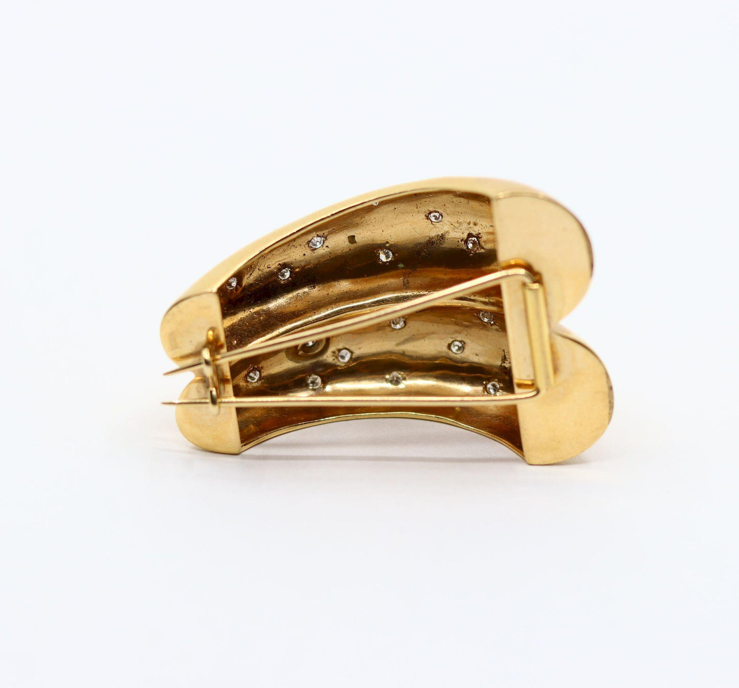 14K Gold Star Etched Diamond Brooch Pin