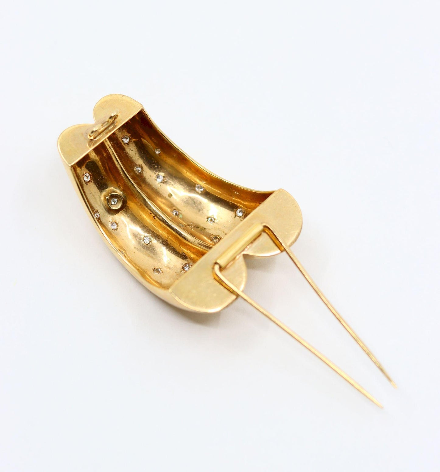 14K Gold Star Etched Diamond Brooch Pin