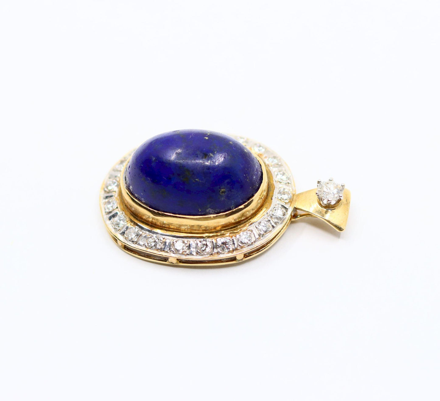 Vintage 14K Gold Diamond Large Lapis Cabochon Pendant