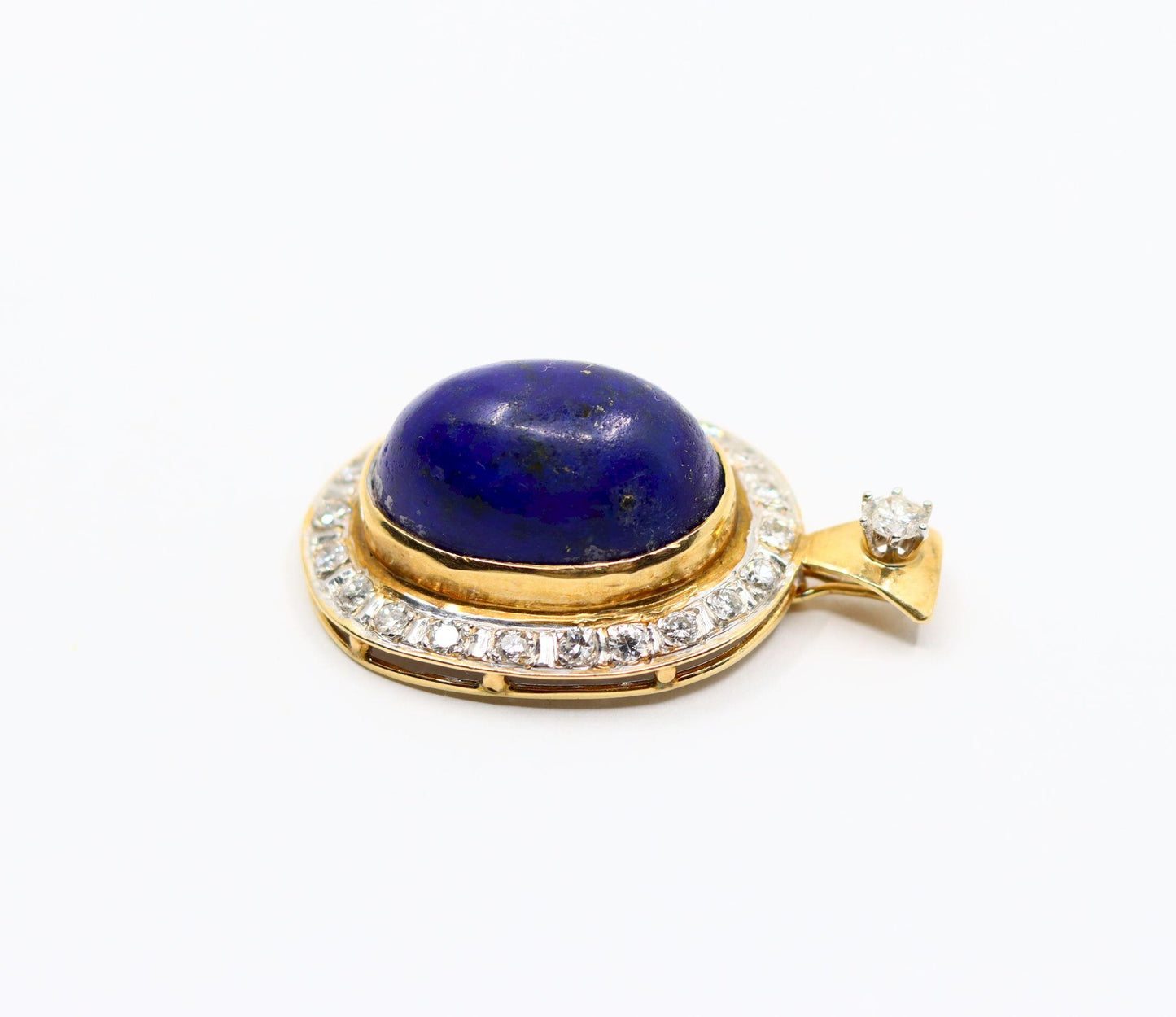 Vintage 14K Gold Diamond Large Lapis Cabochon Pendant