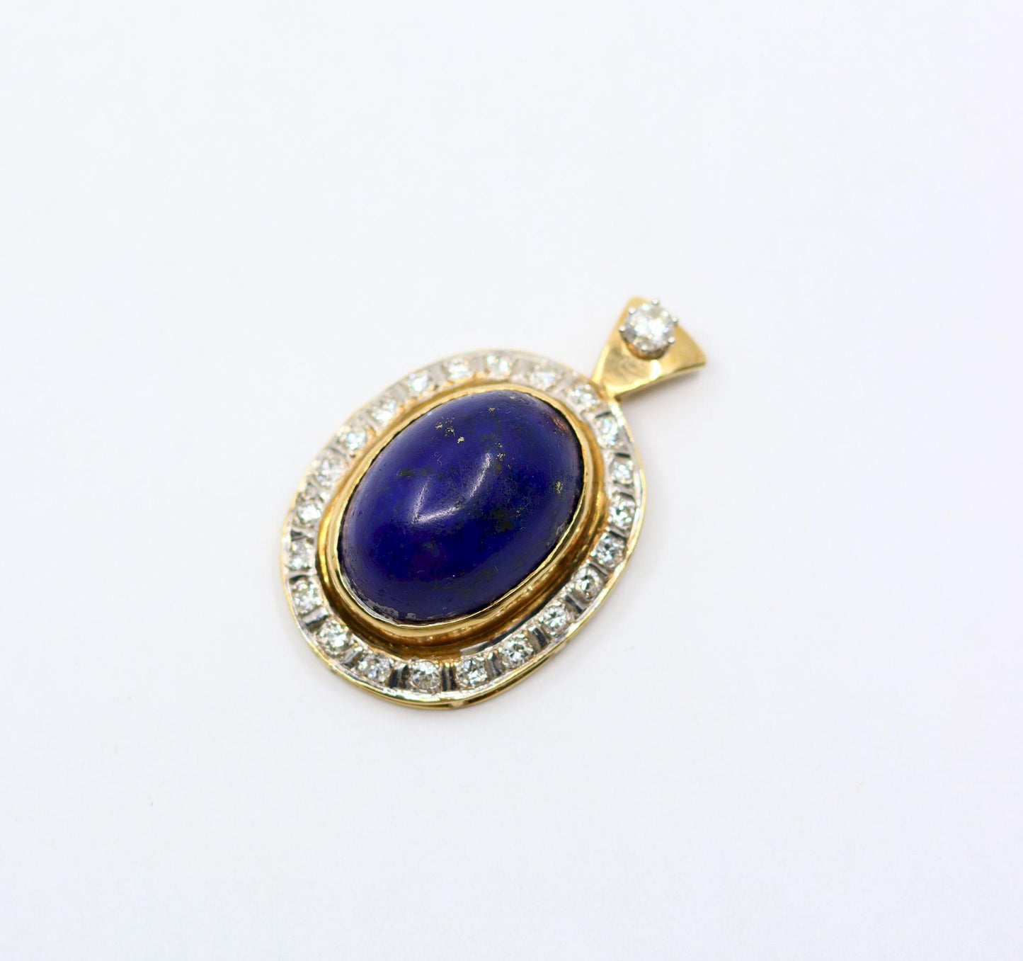 Vintage 14K Gold Diamond Large Lapis Cabochon Pendant