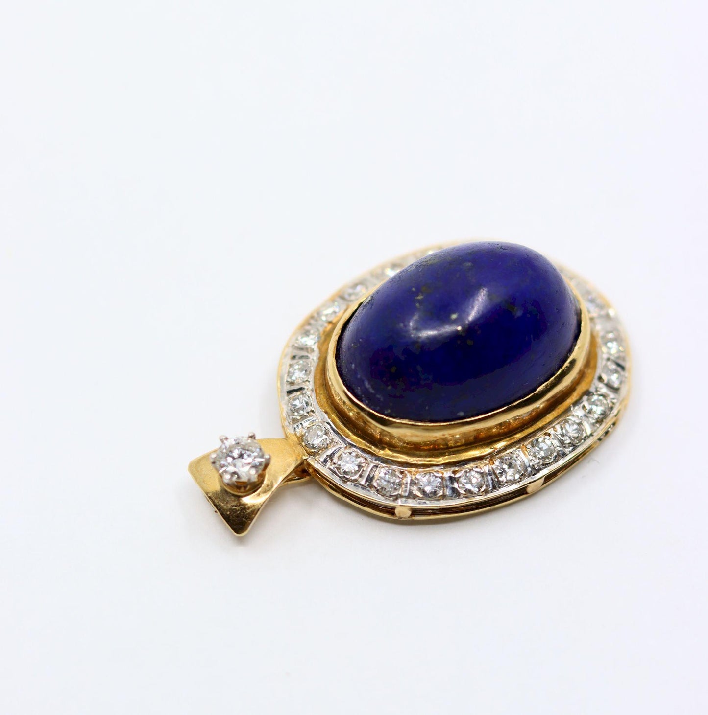 Vintage 14K Gold Diamond Large Lapis Cabochon Pendant