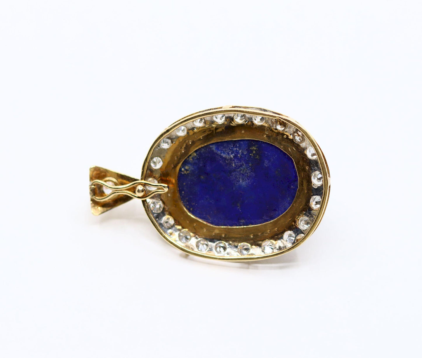 Vintage 14K Gold Diamond Large Lapis Cabochon Pendant