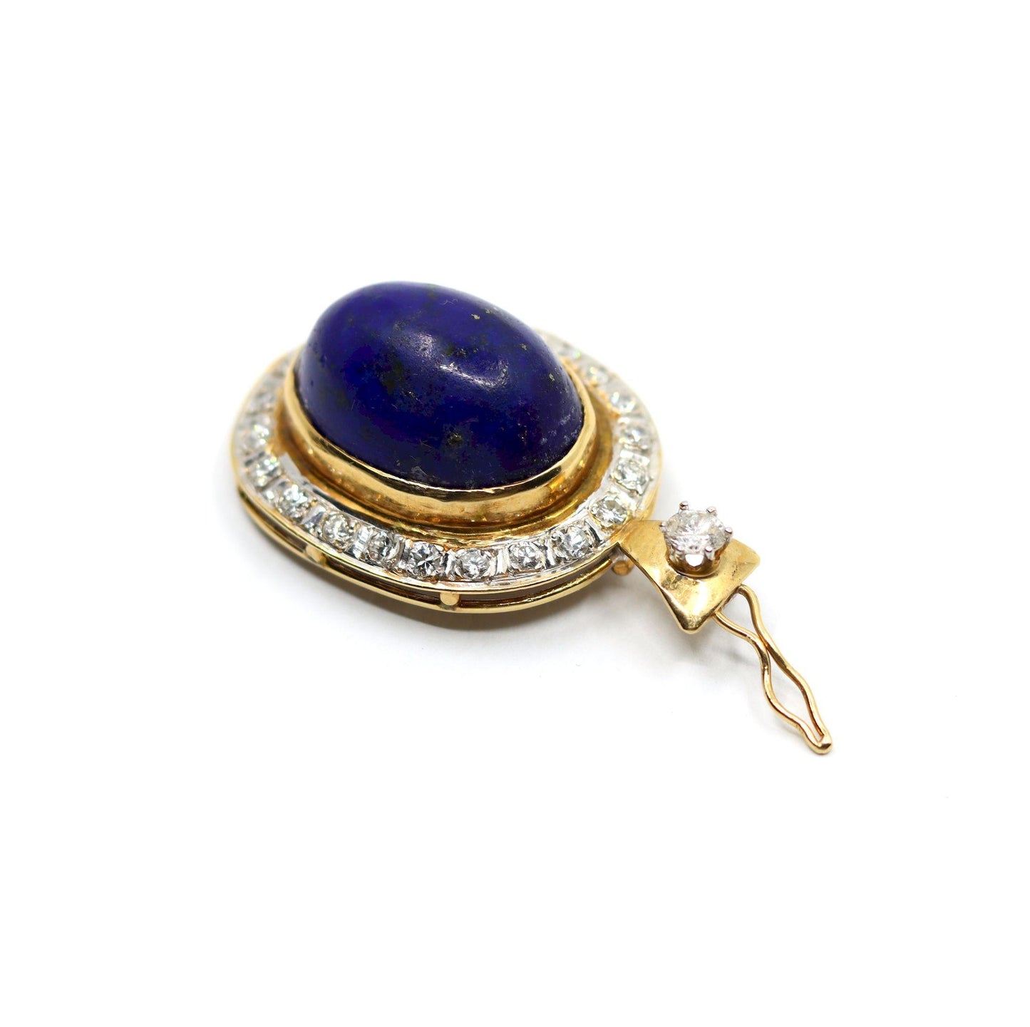 Vintage 14K Gold Diamond Large Lapis Cabochon Pendant