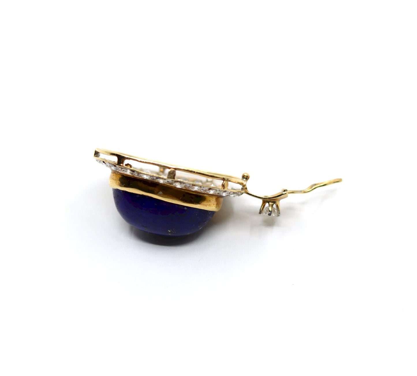 Vintage 14K Gold Diamond Large Lapis Cabochon Pendant