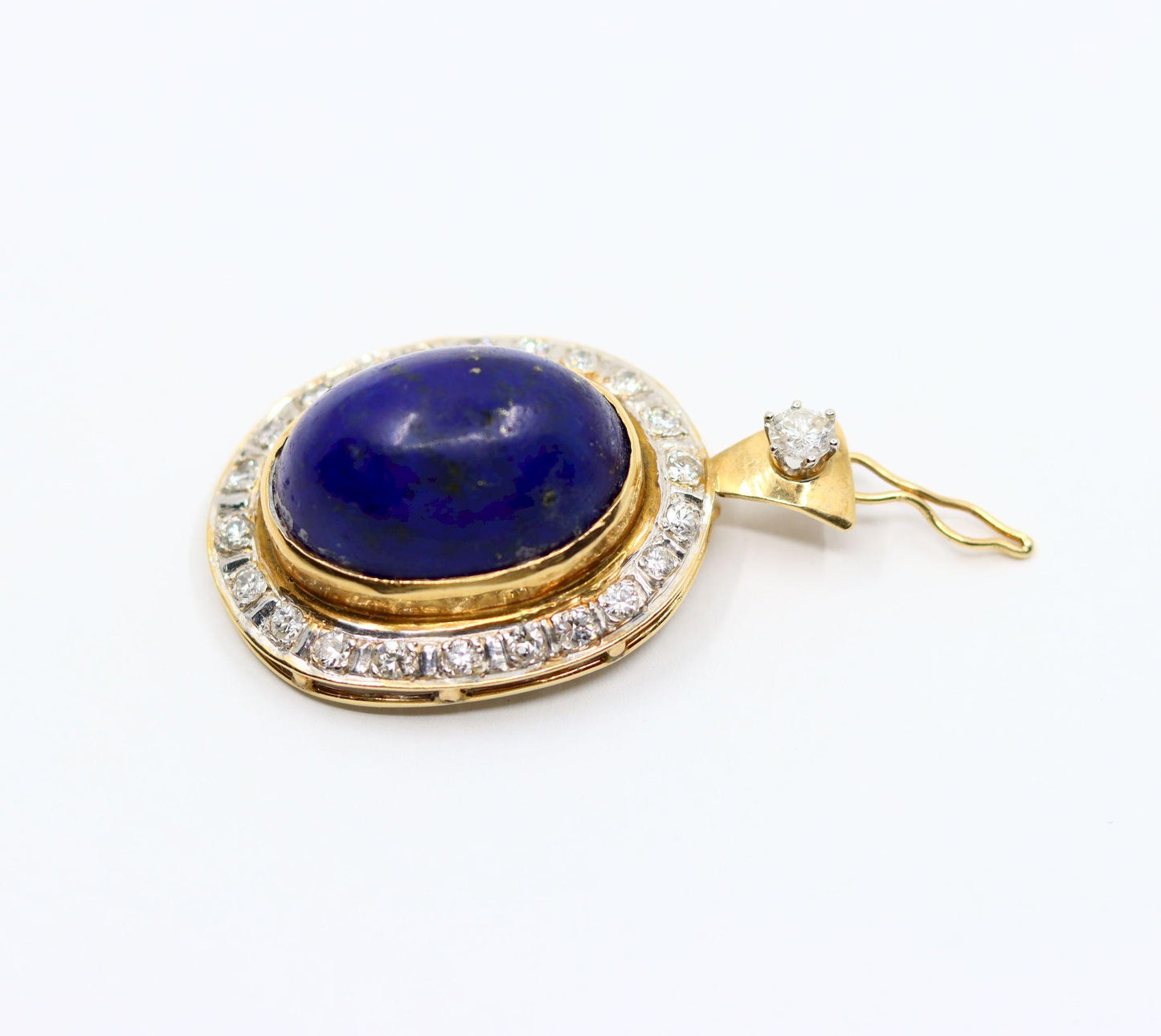 Vintage 14K Gold Diamond Large Lapis Cabochon Pendant