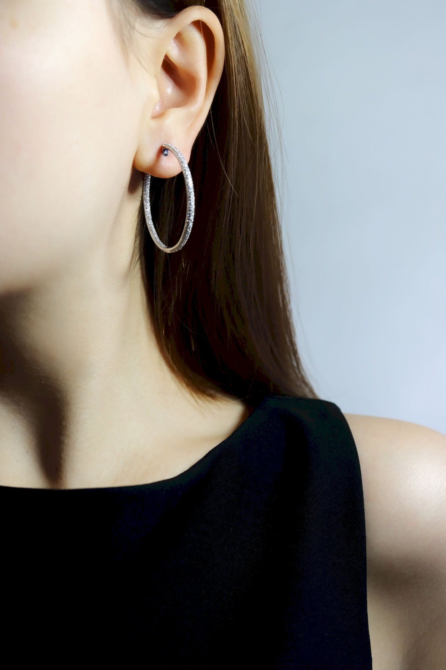 18K White Gold Diamond Large Hoop Earrings