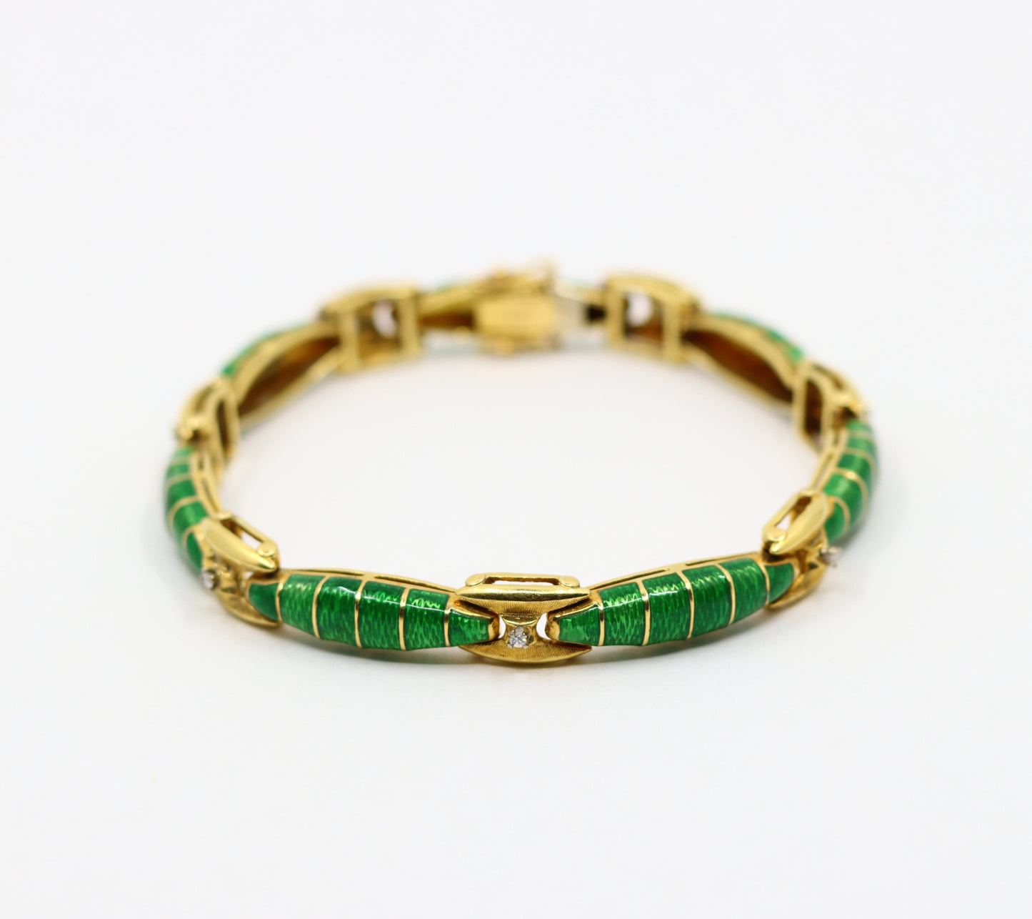 Vintage 18K Gold Enamel Diamond Bracelet