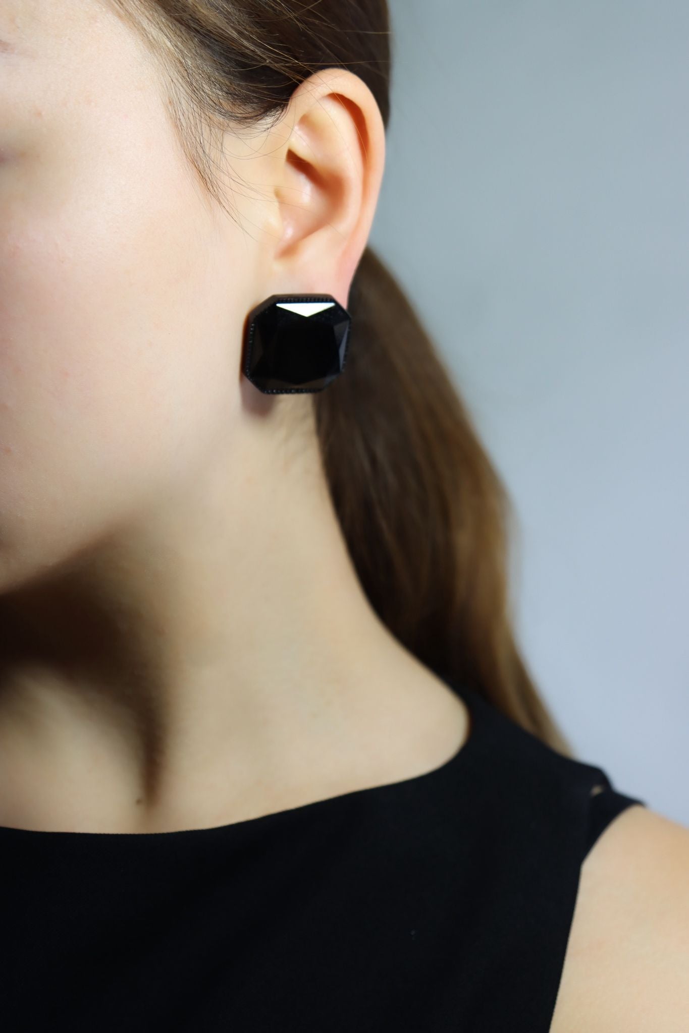 Vintage St.John Black Octagon Earring