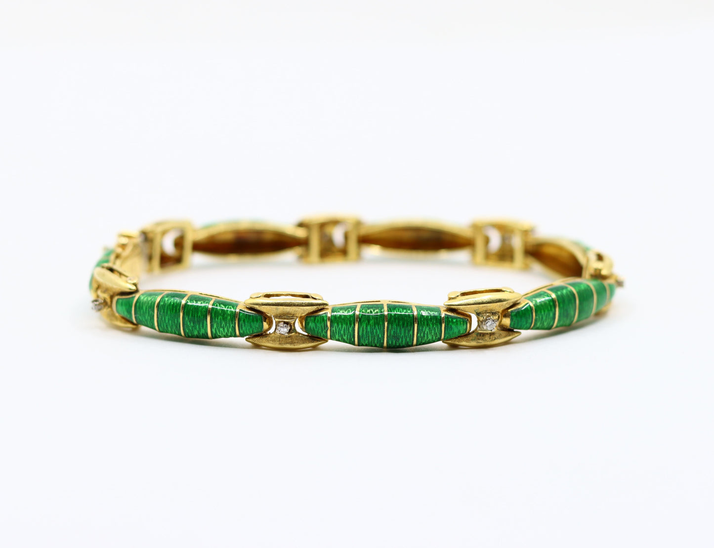 Vintage 18K Gold Enamel Diamond Bracelet
