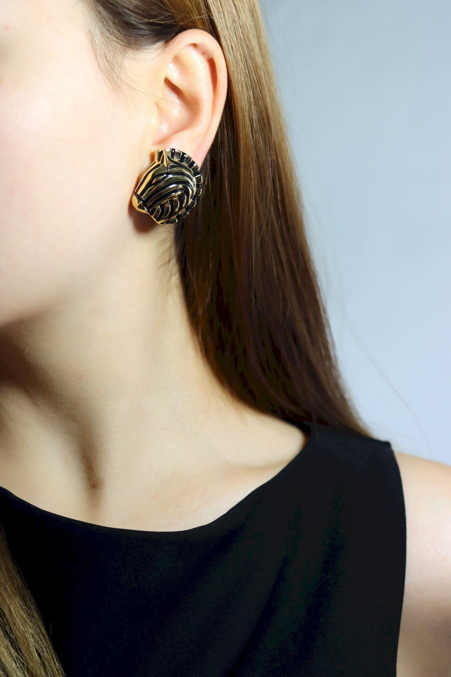 Vintage Judith Leiber Gold Tone Enamel Zebra Earrings
