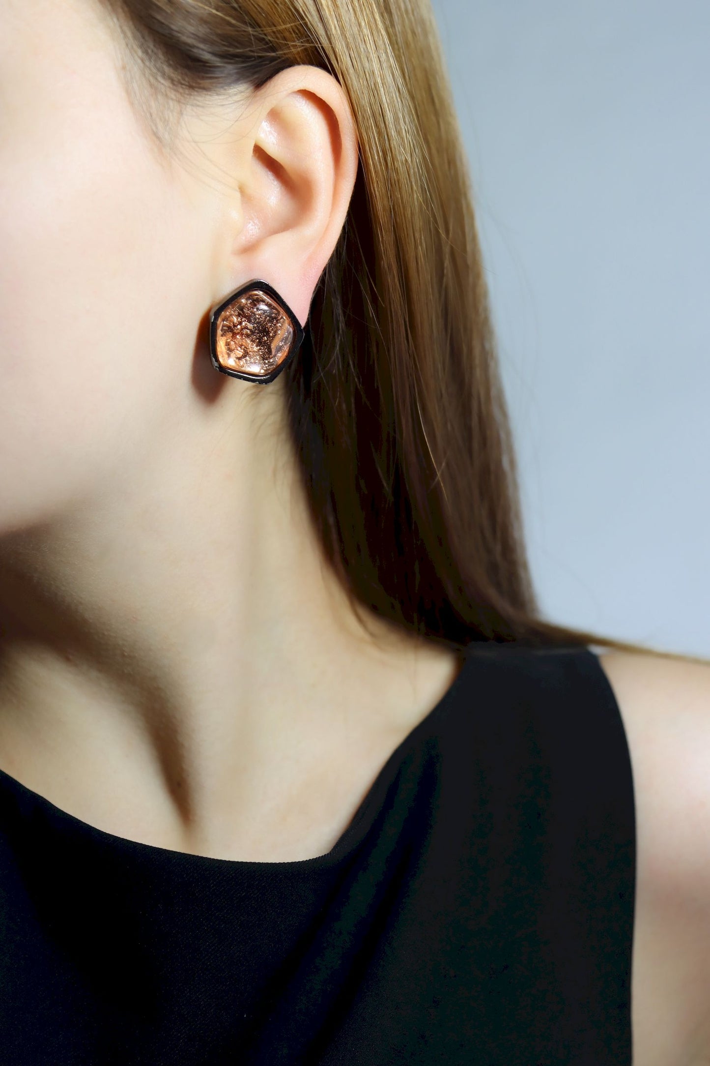 Vintage YSL Black Tone Pink Resin Earrings