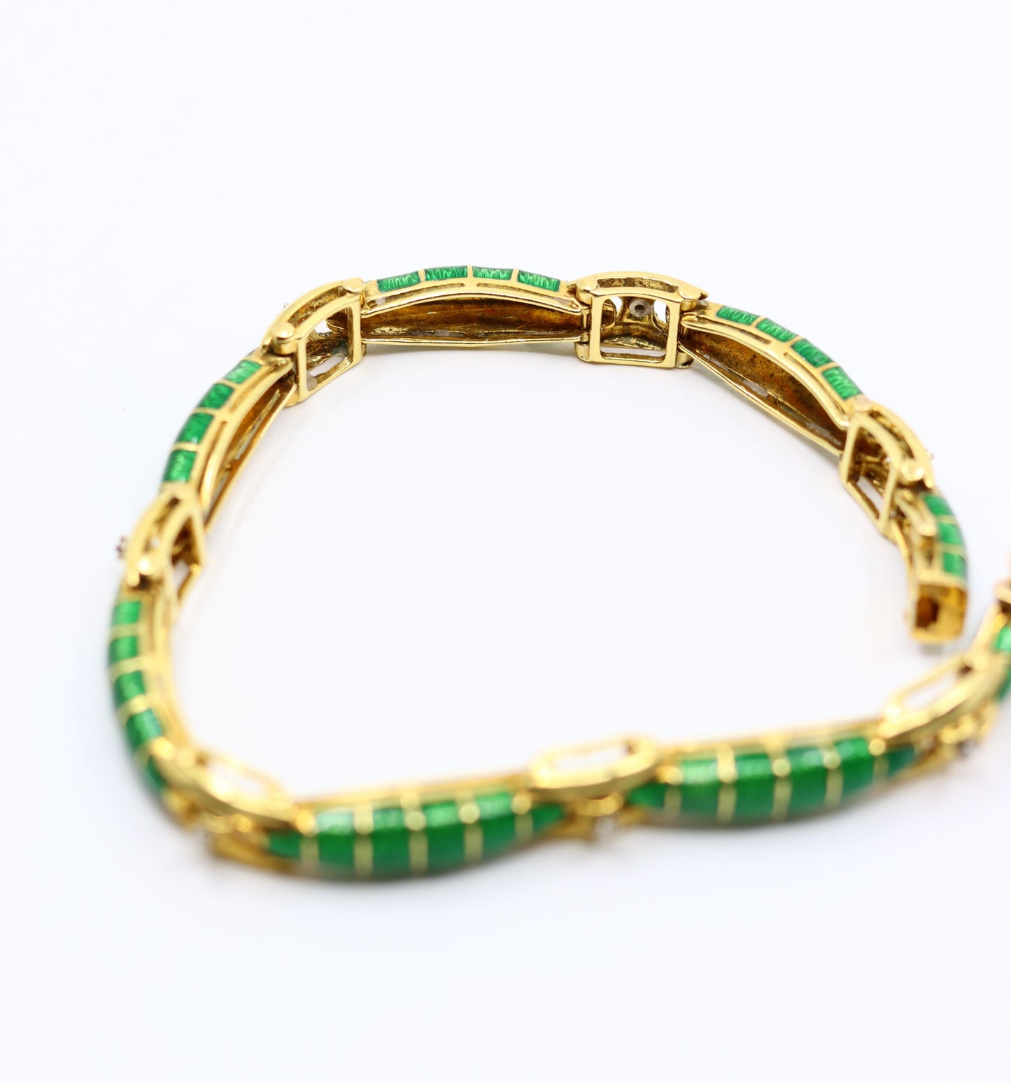 Vintage 18K Gold Enamel Diamond Bracelet