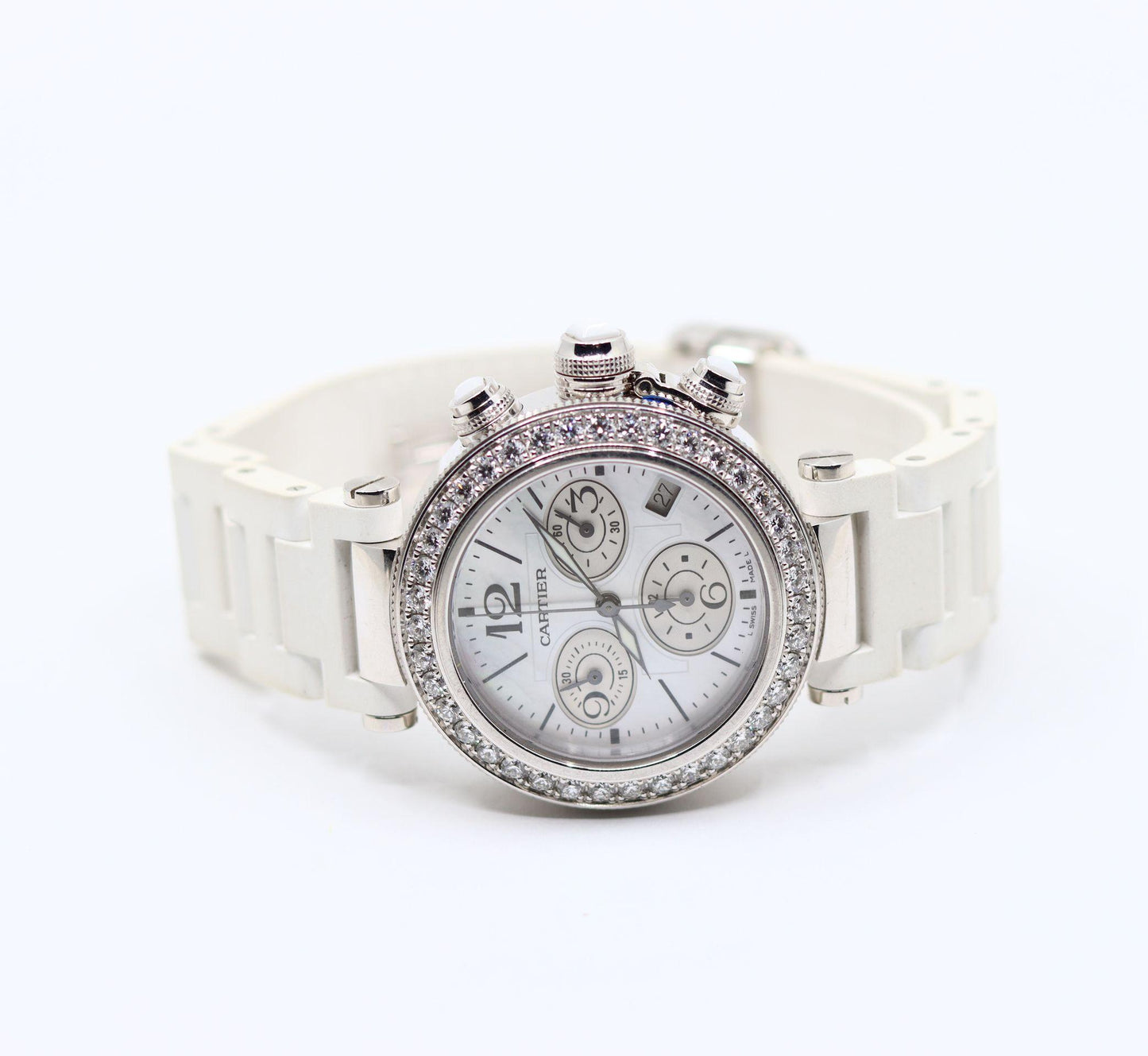 Cartier Pasha 18K White Gold Diamond Watch