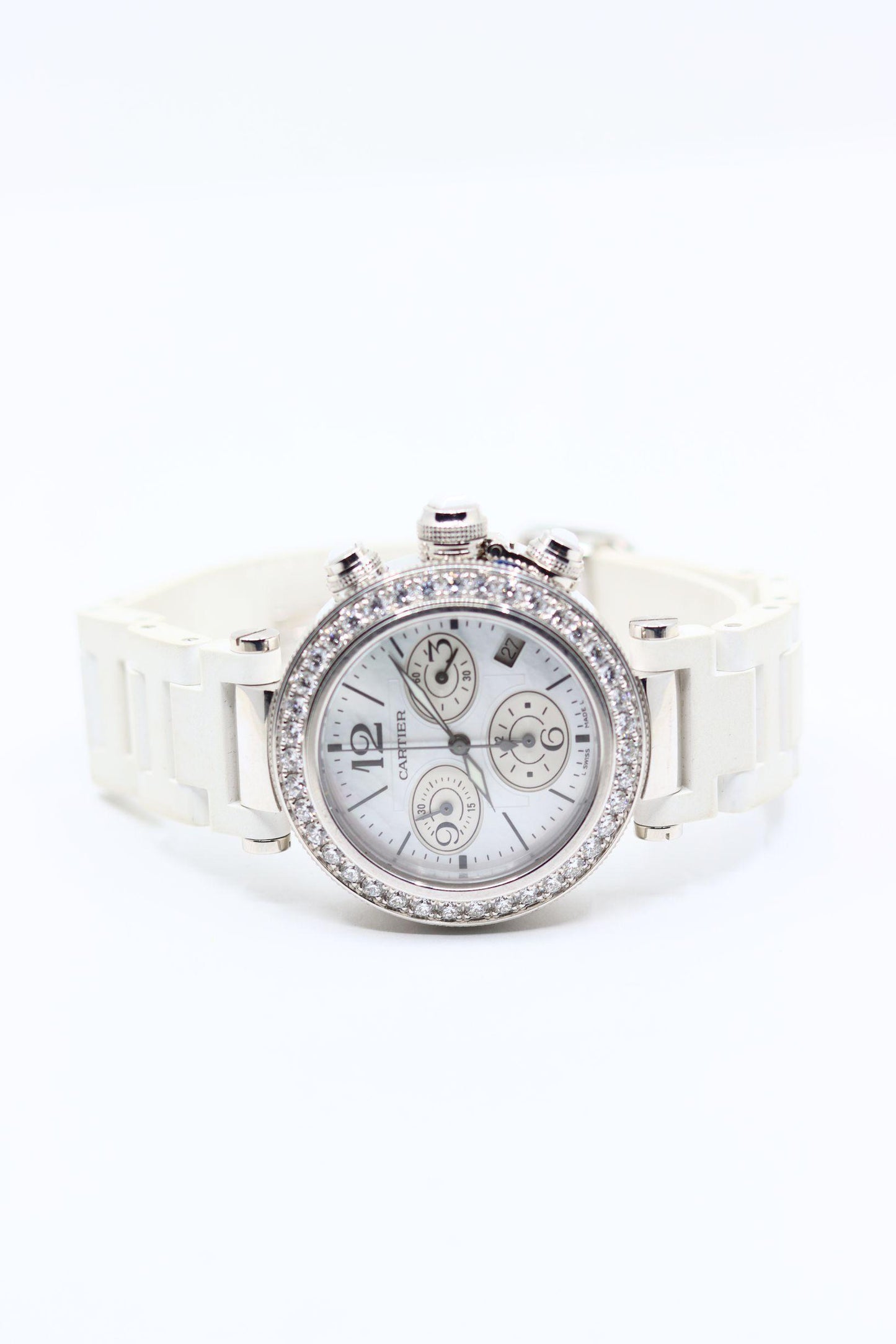 Cartier Pasha 18K White Gold Diamond Watch