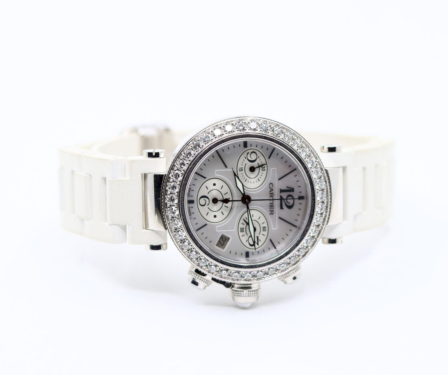 Cartier Pasha 18K White Gold Diamond Watch
