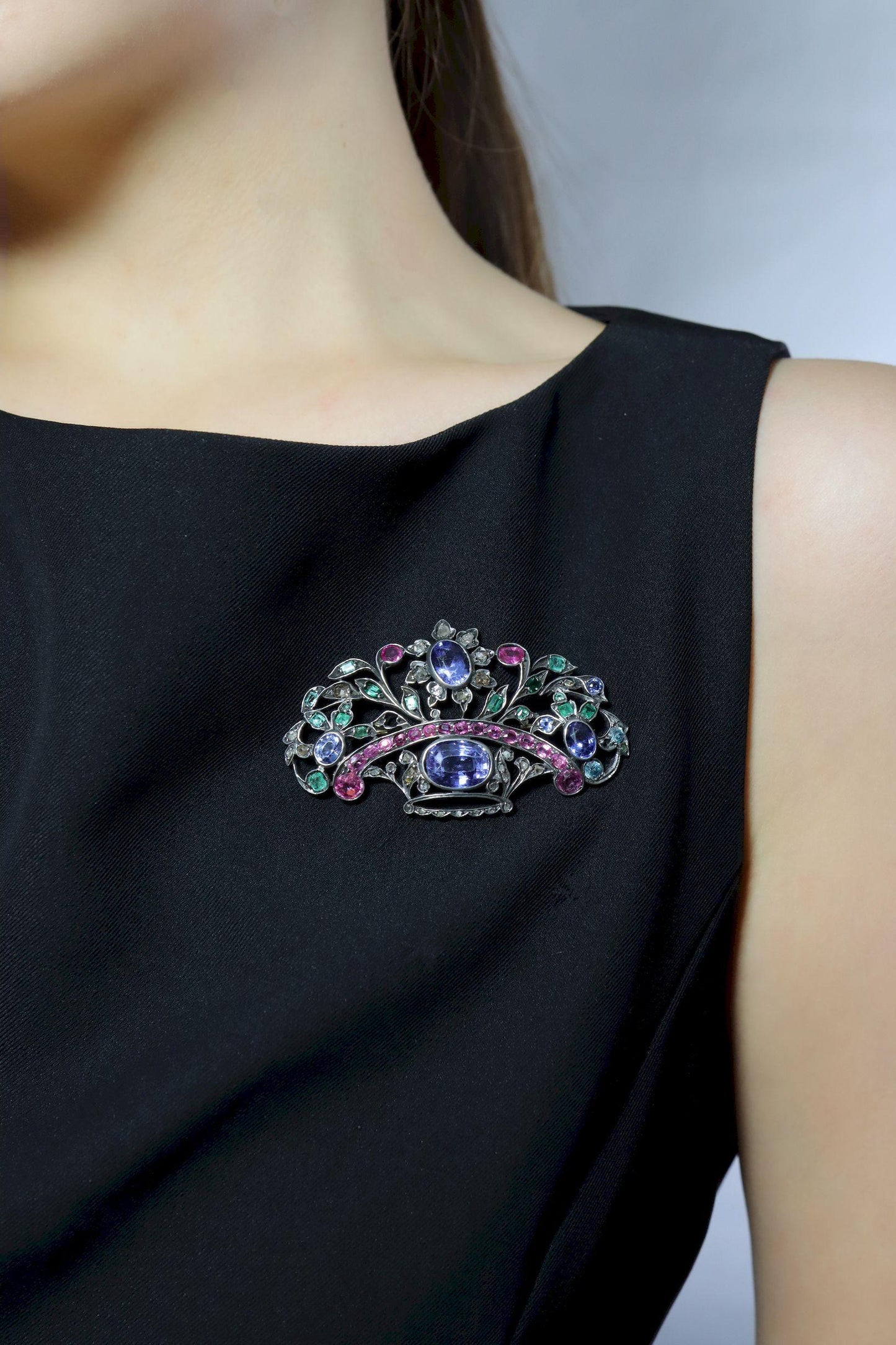 Antique Silver & Gold Multi-Gemstone Brooch